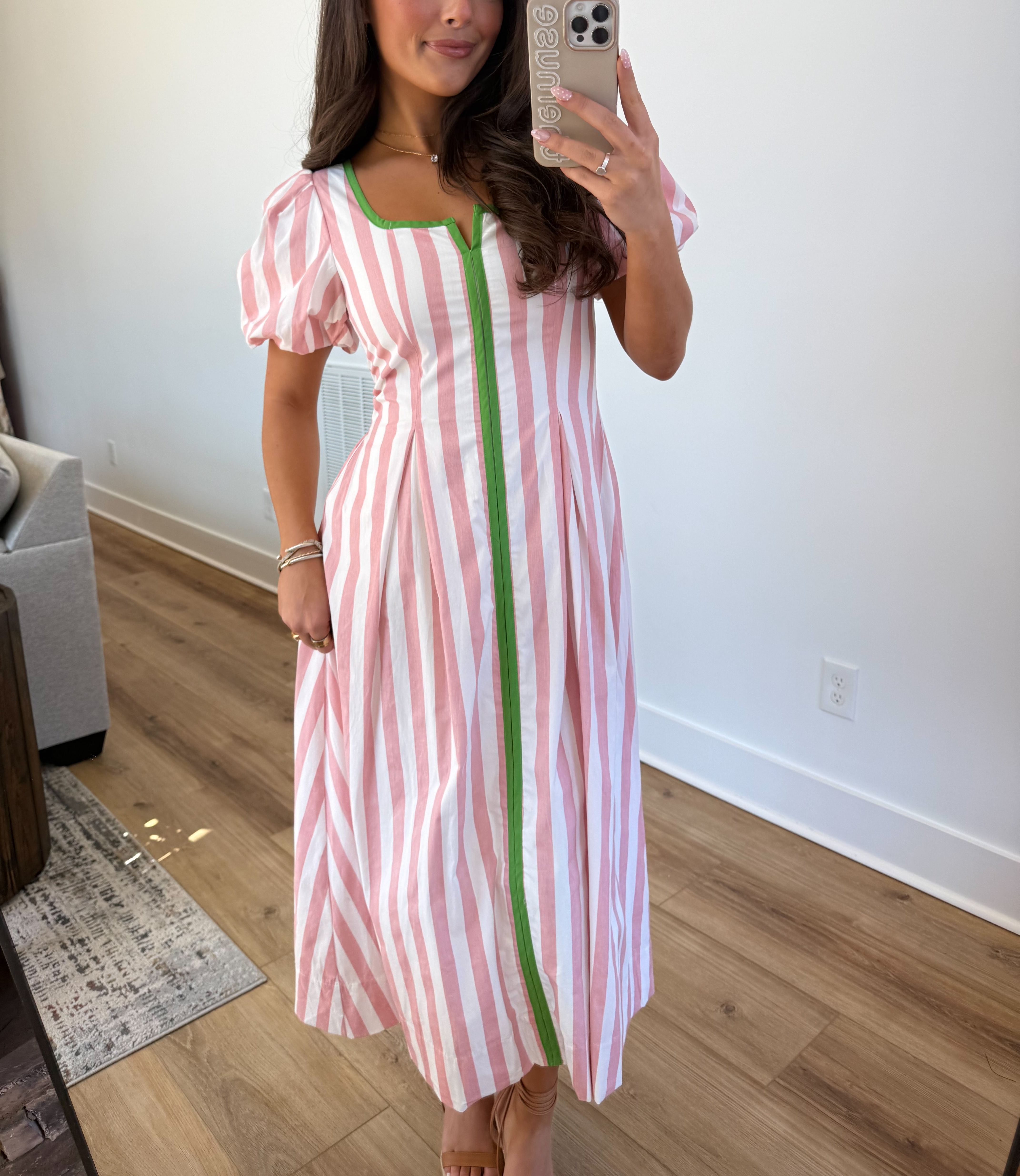 The Carolina Stripe Midi (Pink/Green)