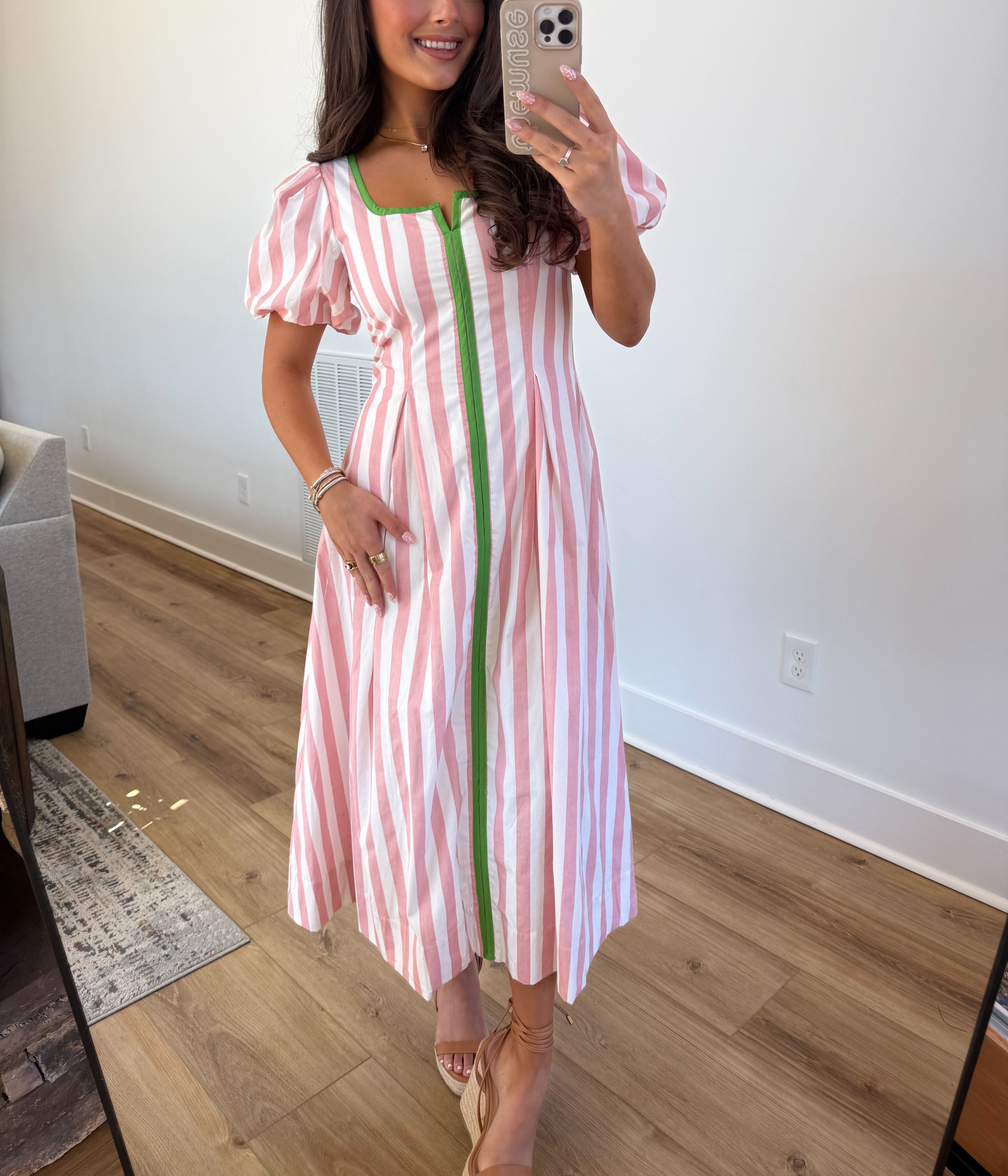 The Carolina Stripe Midi (Pink/Green)