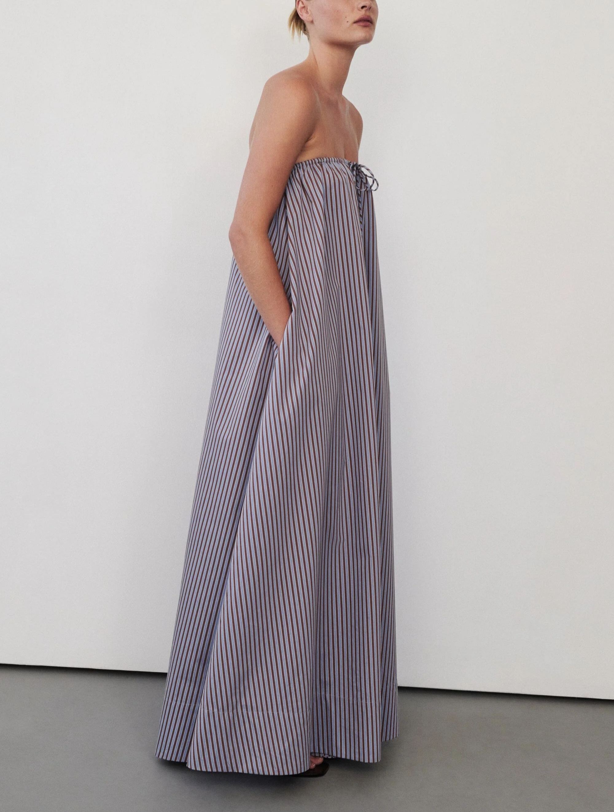 HARRI STRIPE STRAPLESS MIDI DRESS