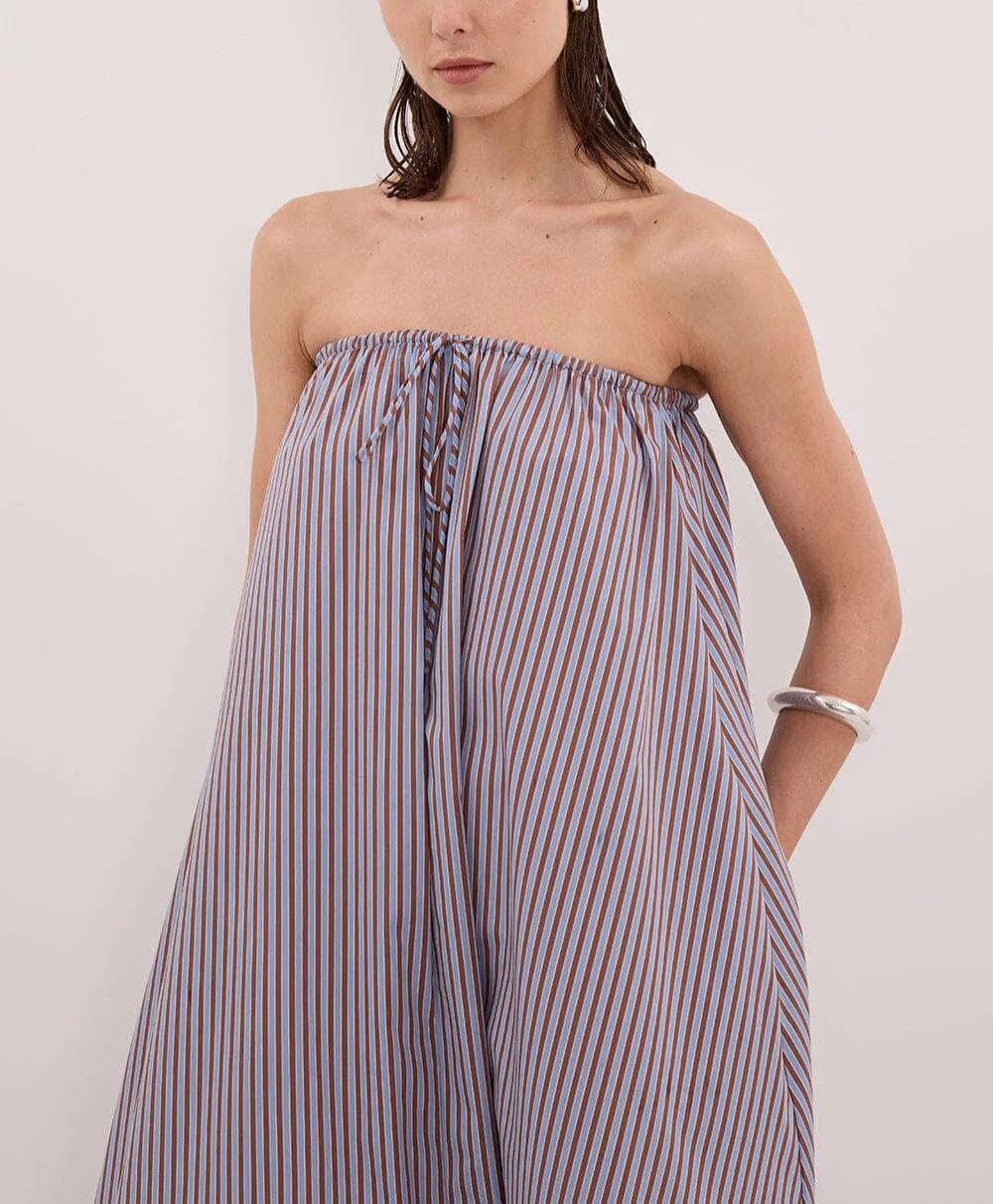 HARRI STRIPE STRAPLESS MIDI DRESS