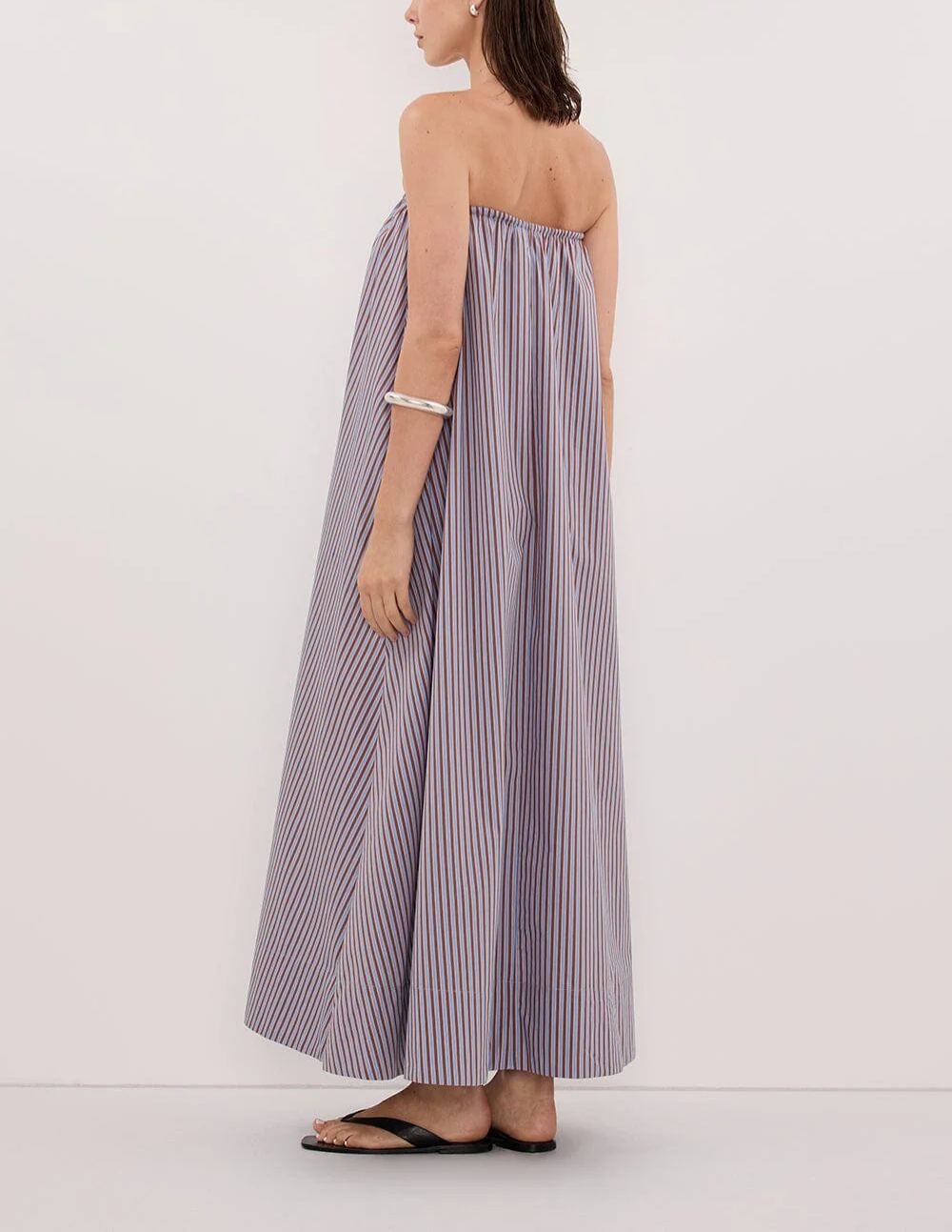 HARRI STRIPE STRAPLESS MIDI DRESS