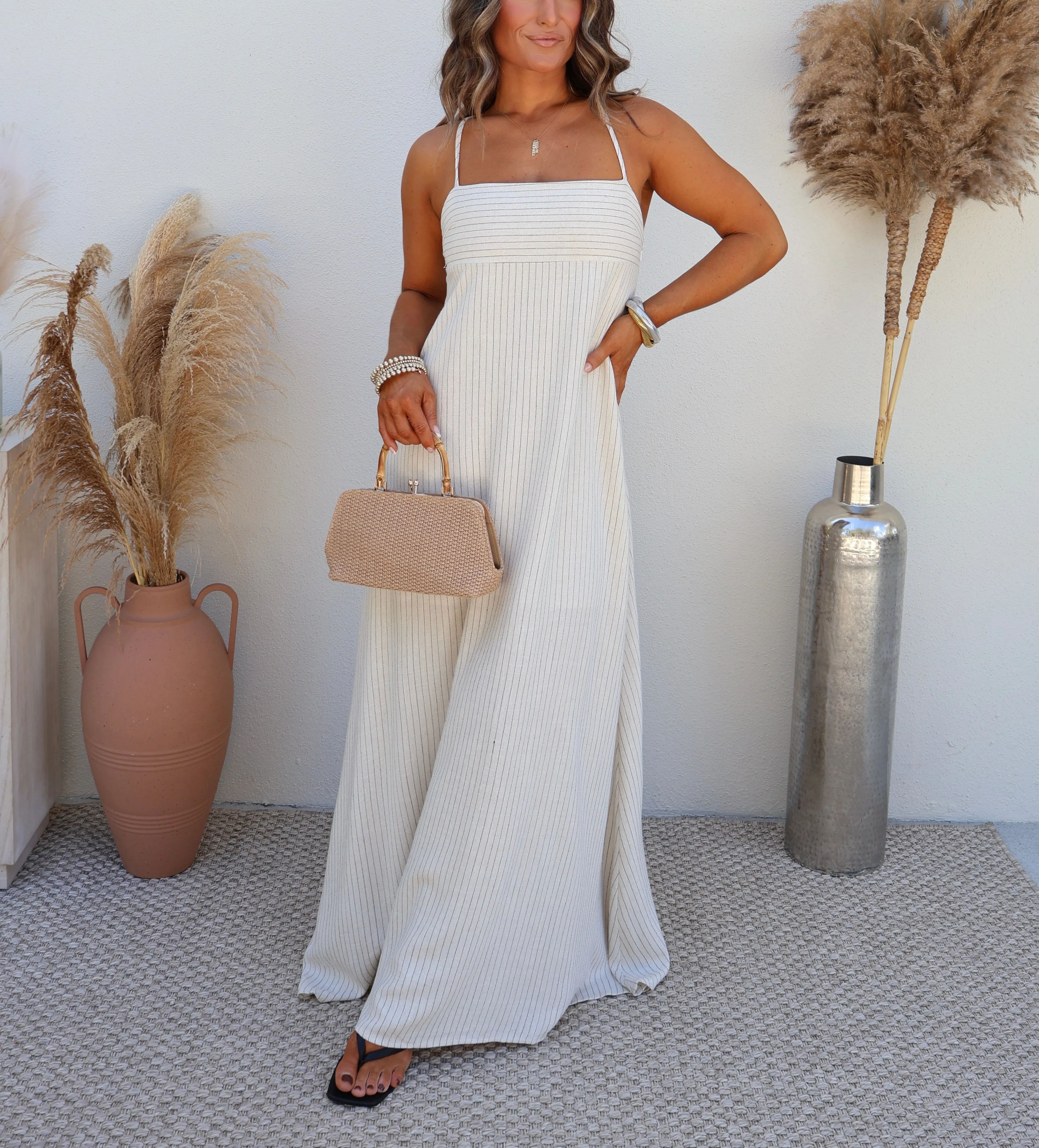 Good Days Striped Maxi Dress Natural