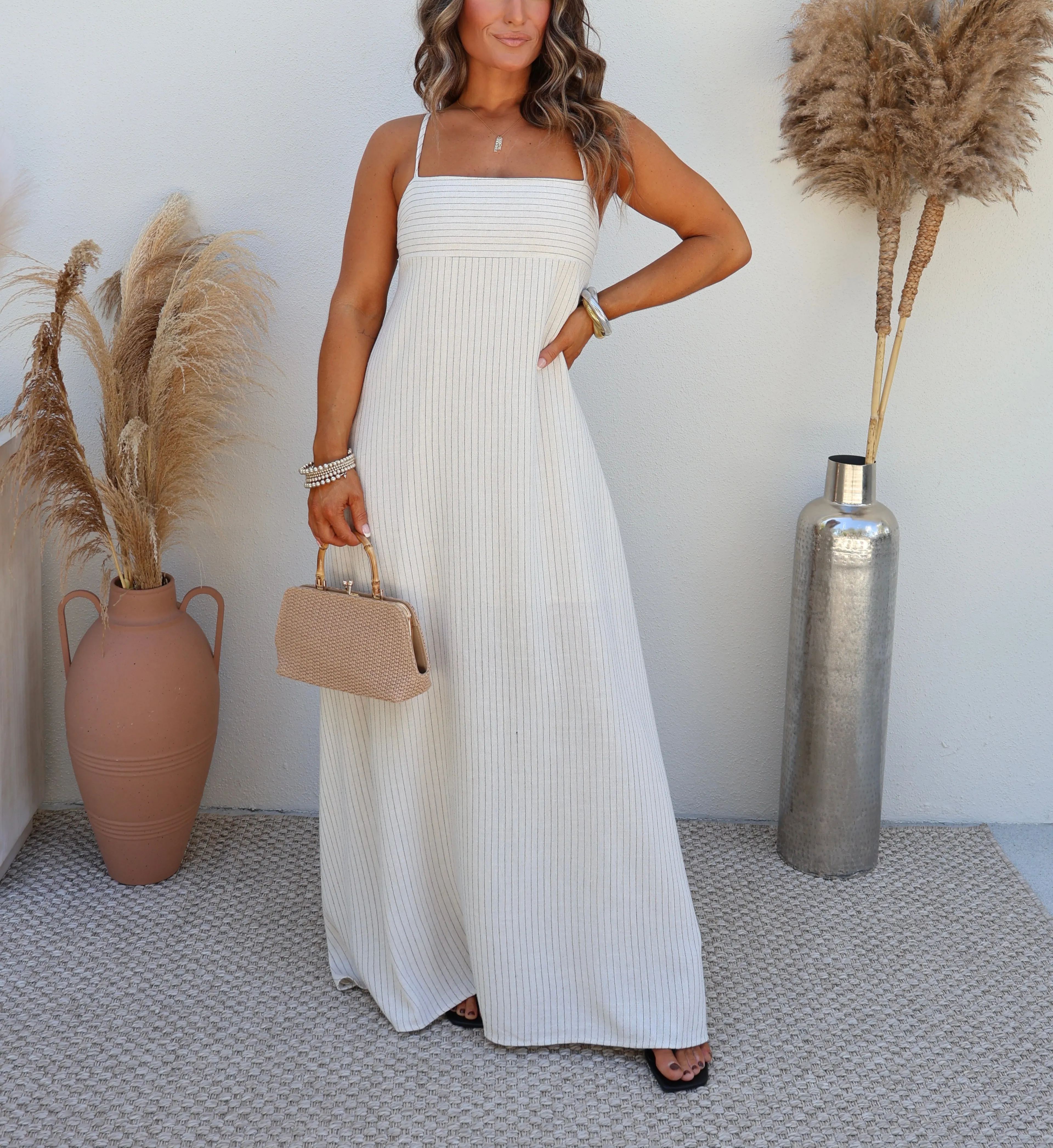 Good Days Striped Maxi Dress Natural