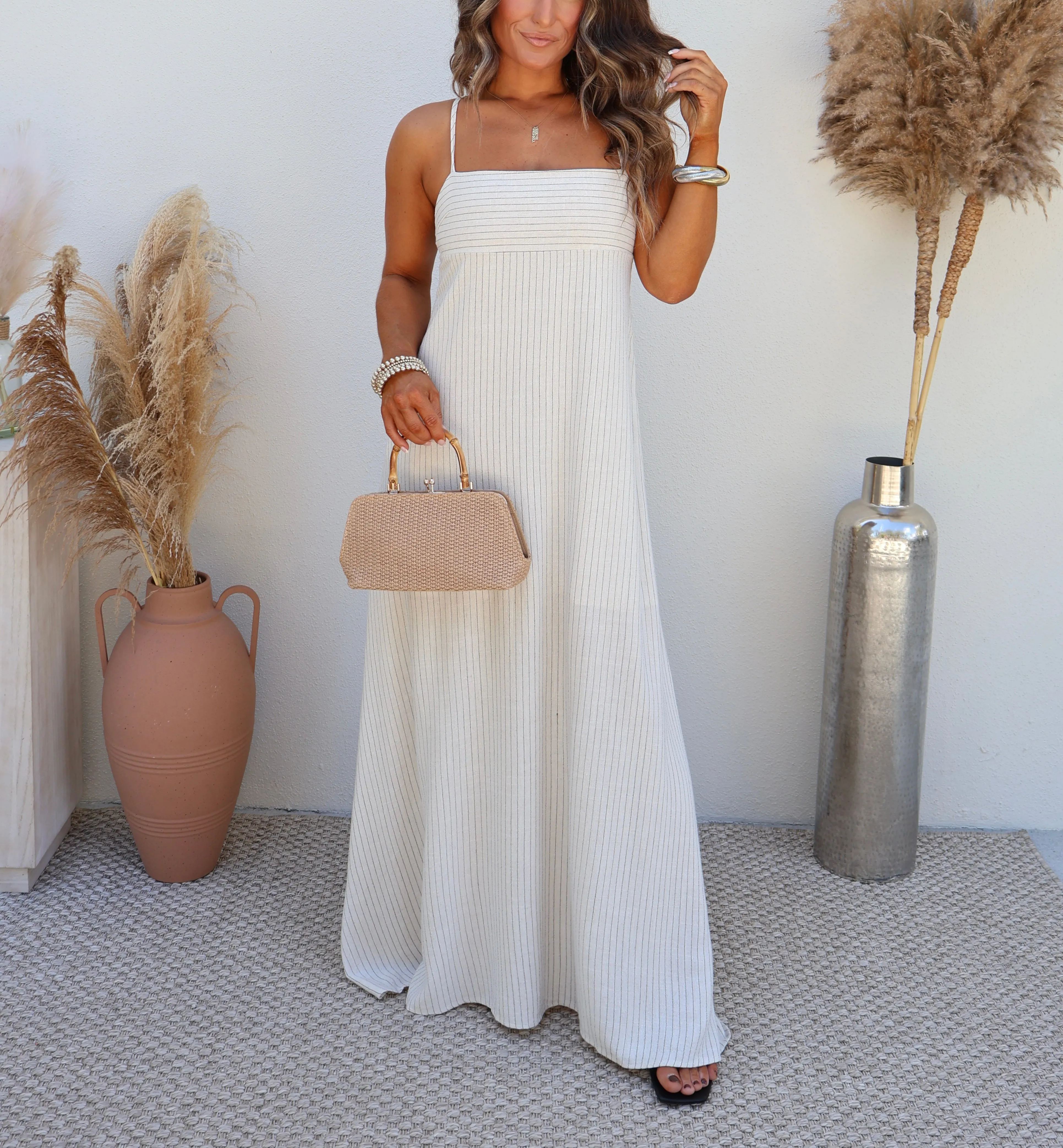 Good Days Striped Maxi Dress Natural