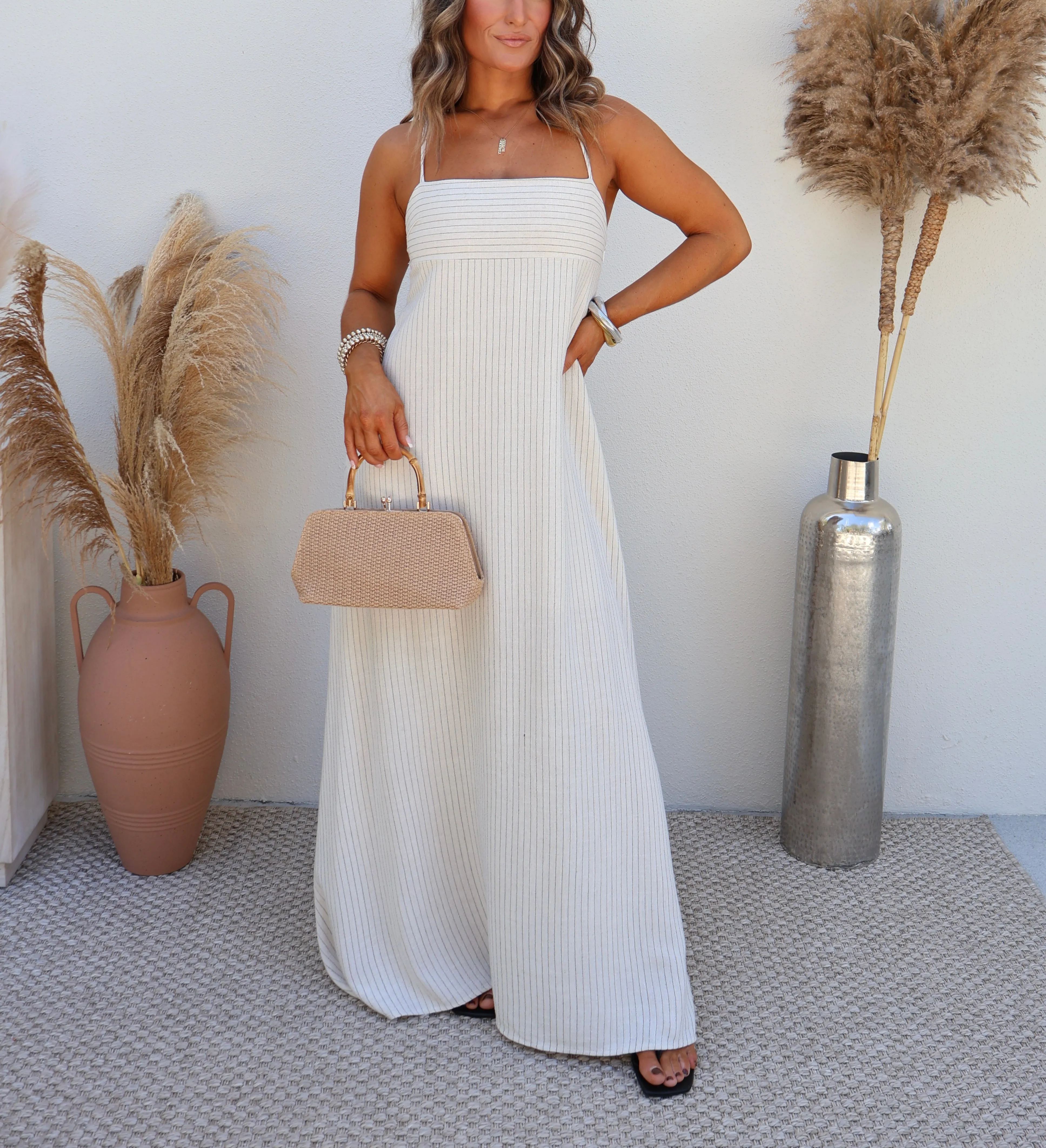 Good Days Striped Maxi Dress Natural