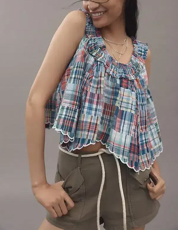 scallop-hem patchwork tank top