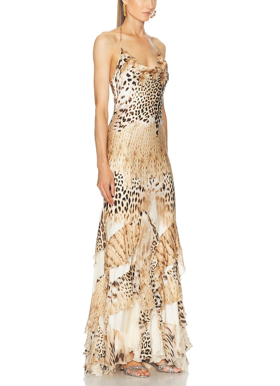 Leopard Print Halter Neck Tiered Maxi Dress