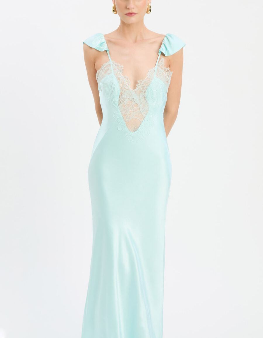 ivy lace detail maxi dress in aqua