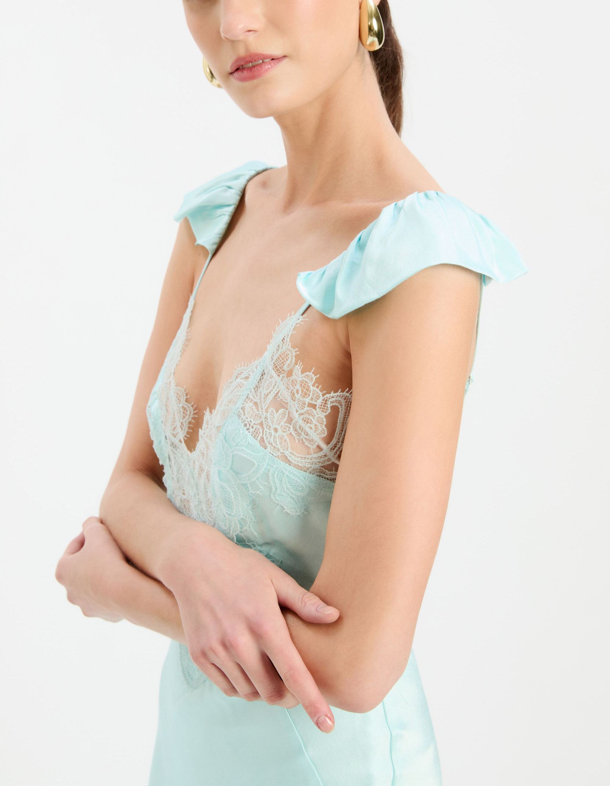 ivy lace detail maxi dress in aqua