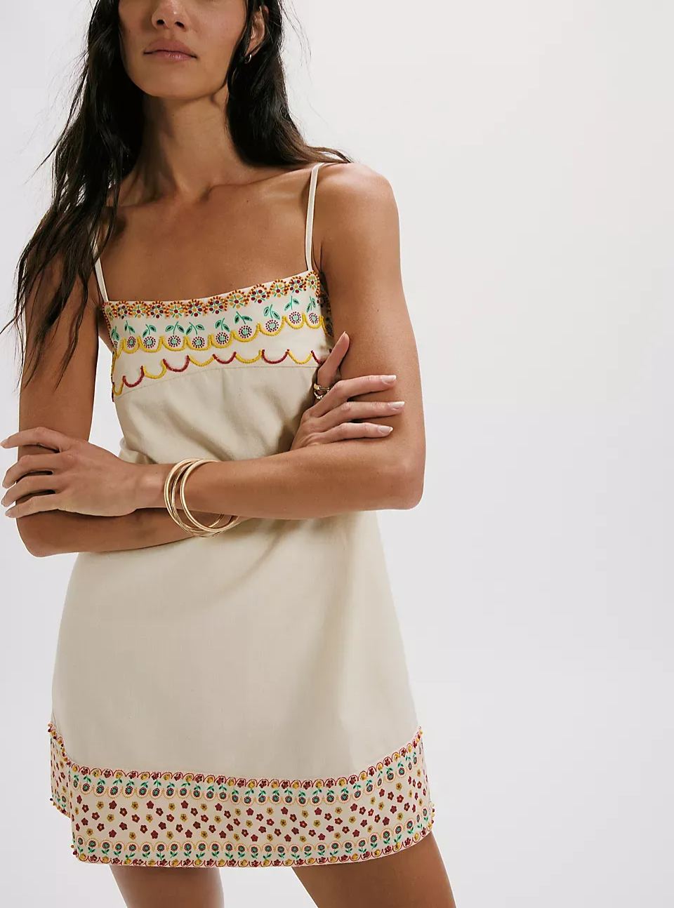 Cream Embroidered Cami Mini Dress