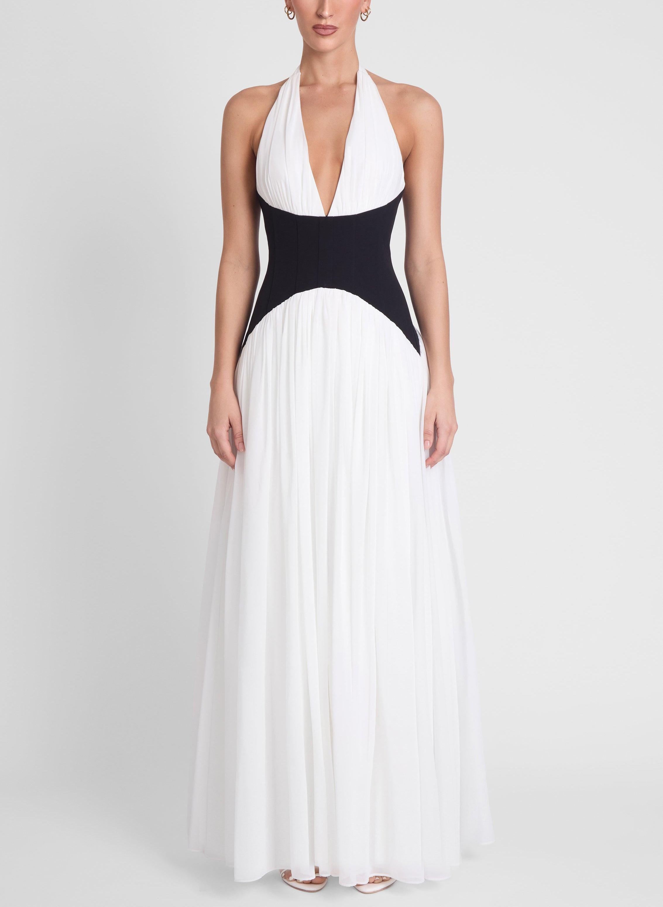 Harlowe Contrast Corset Maxi Dress - Black & White
