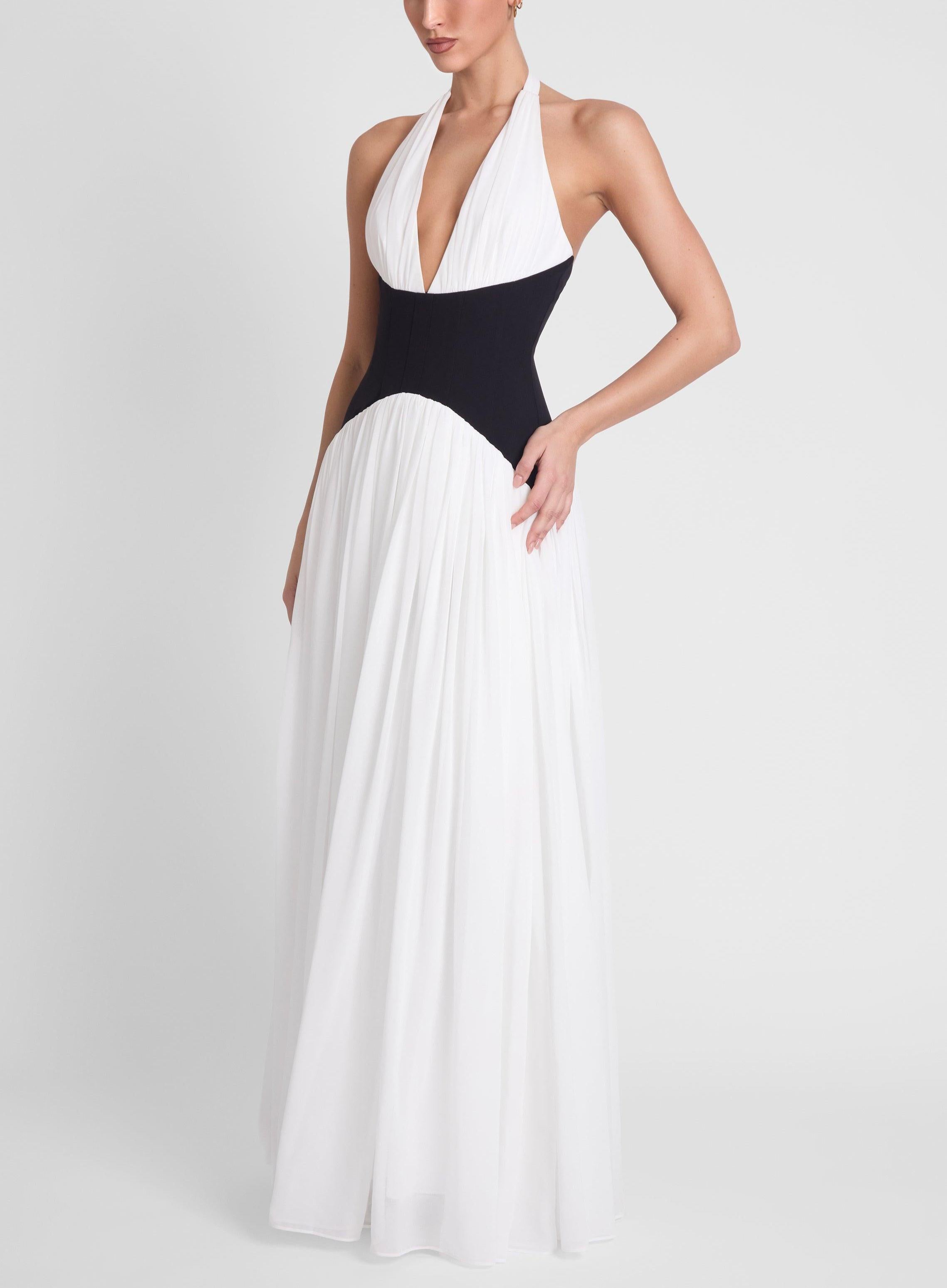 Harlowe Contrast Corset Maxi Dress - Black & White