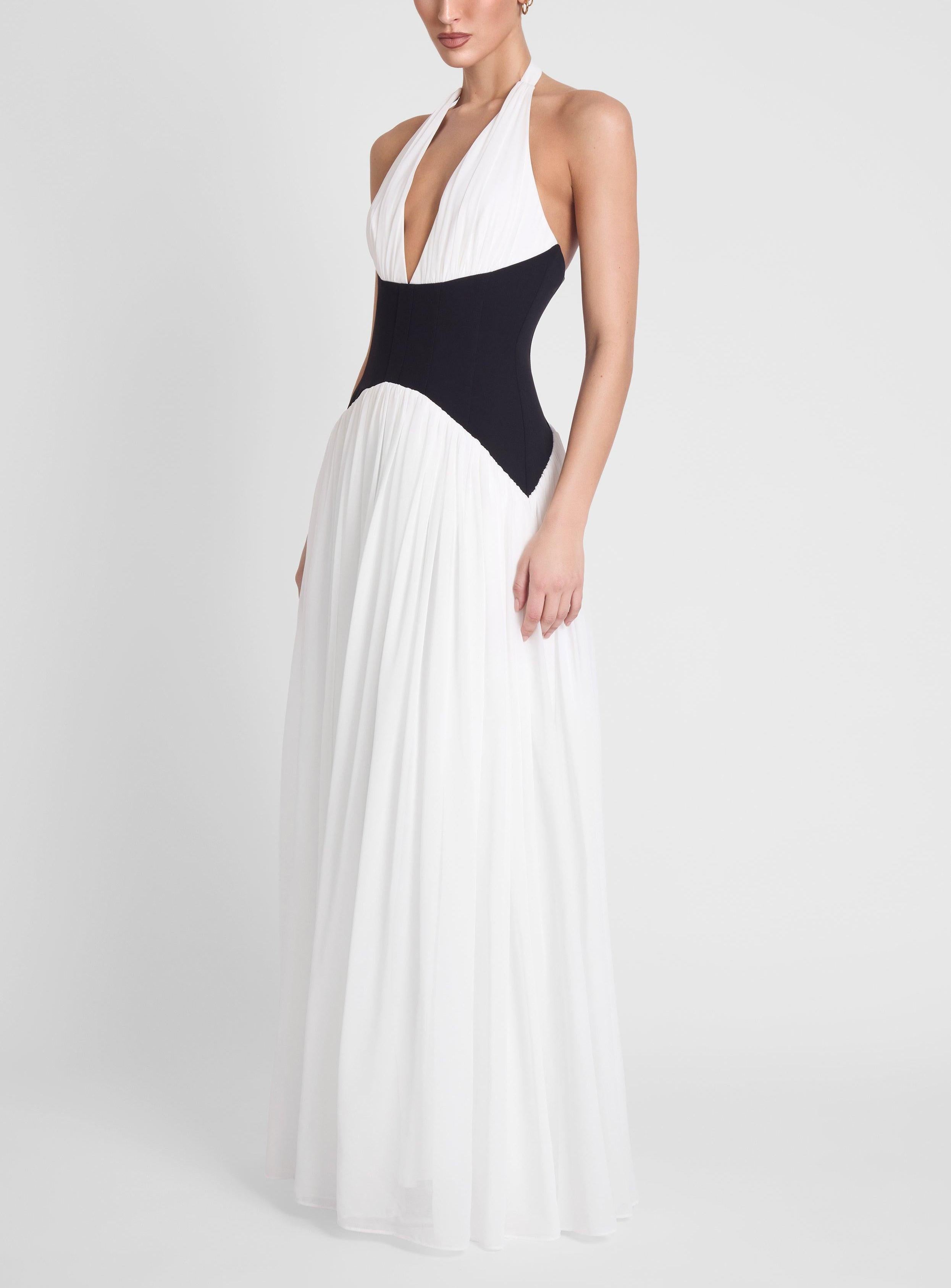Harlowe Contrast Corset Maxi Dress - Black & White