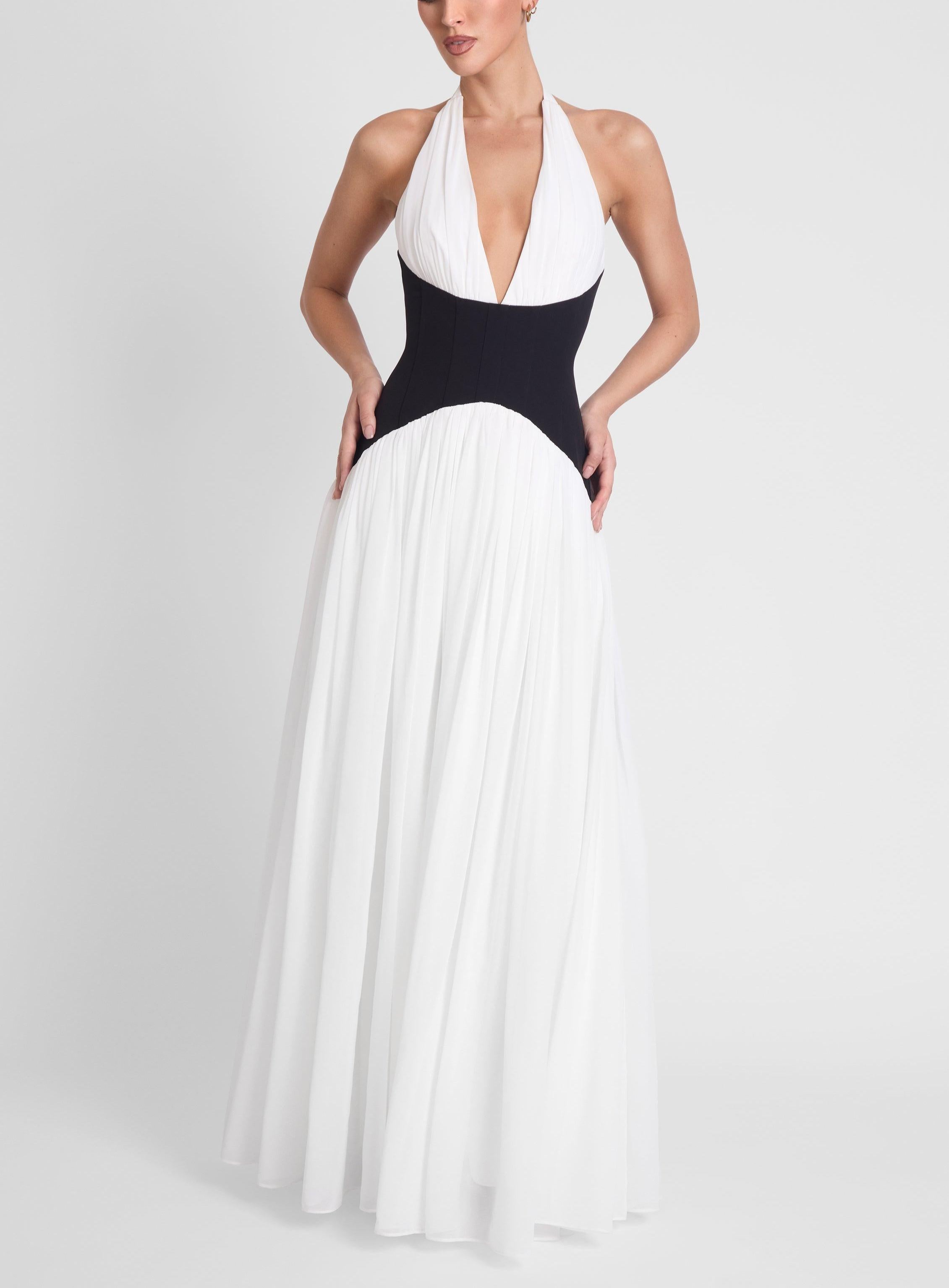 Harlowe Contrast Corset Maxi Dress - Black & White