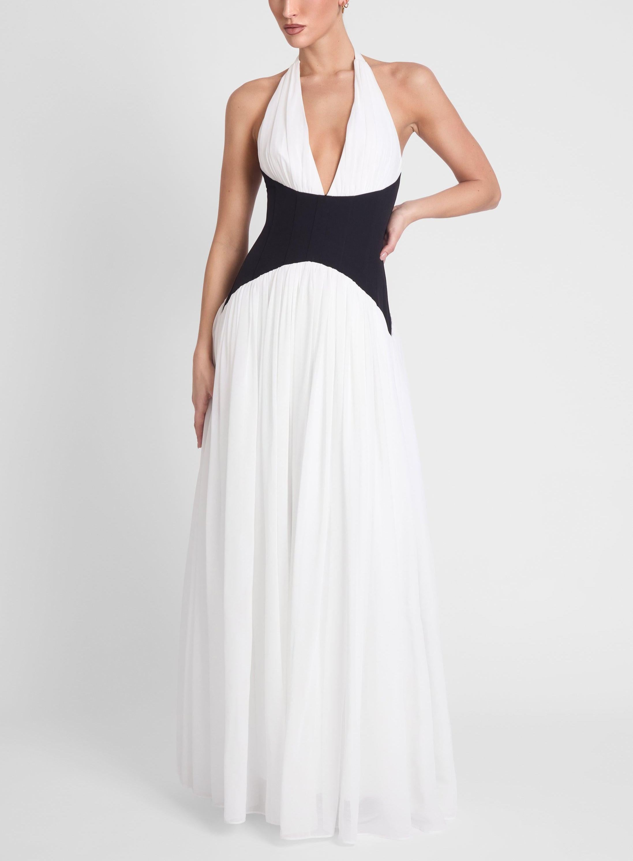 Harlowe Contrast Corset Maxi Dress - Black & White