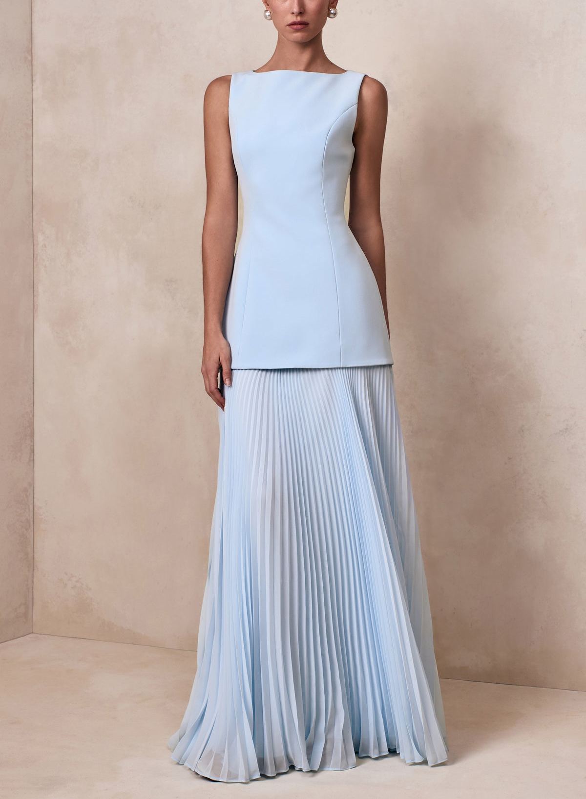 Powder Blue Boat-Neck Maxi Dress