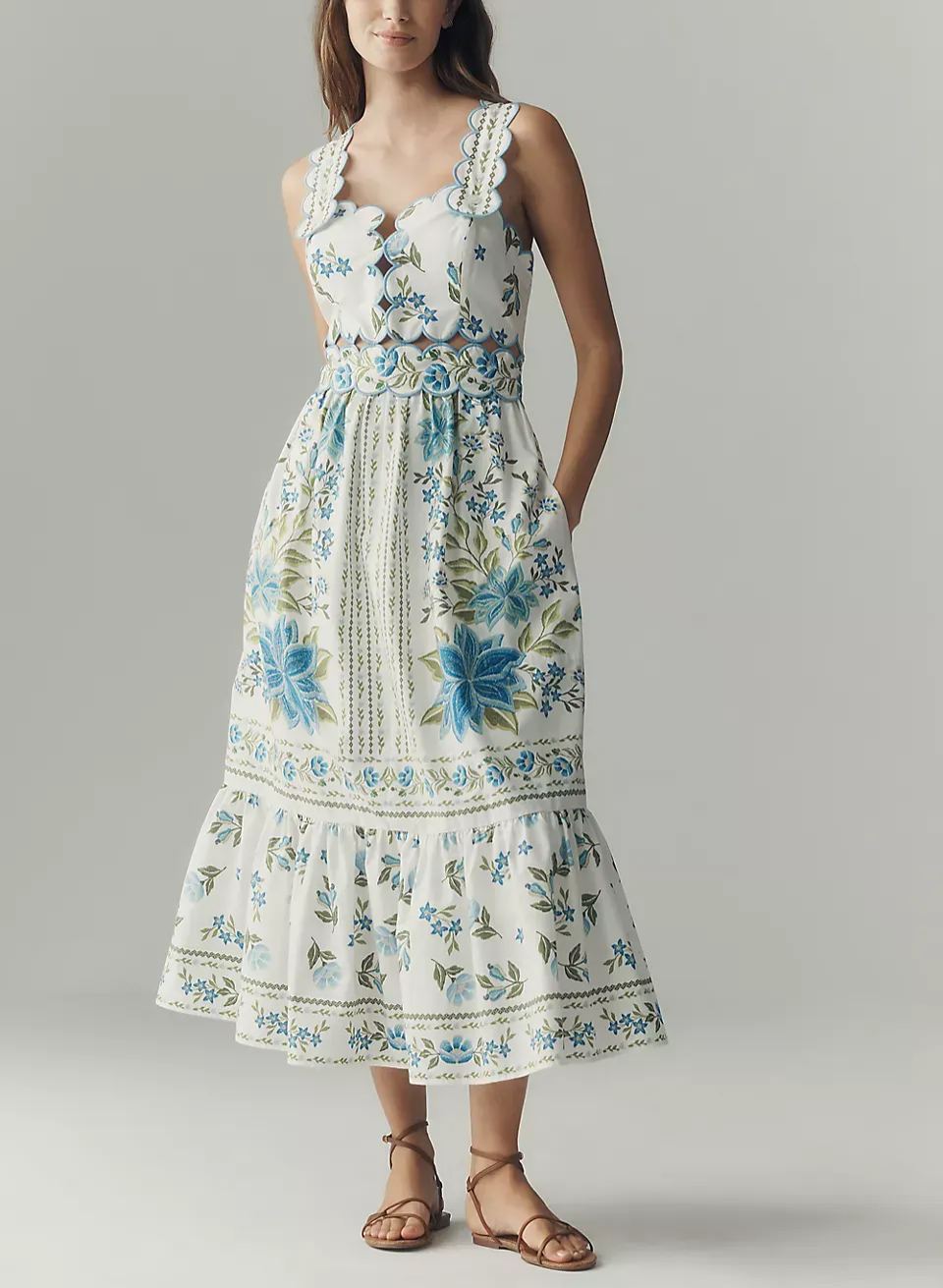 Trim Printed Midi Dress