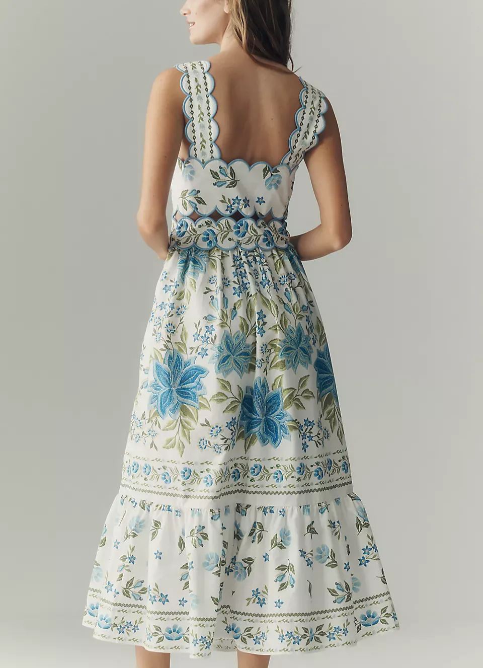 Trim Printed Midi Dress