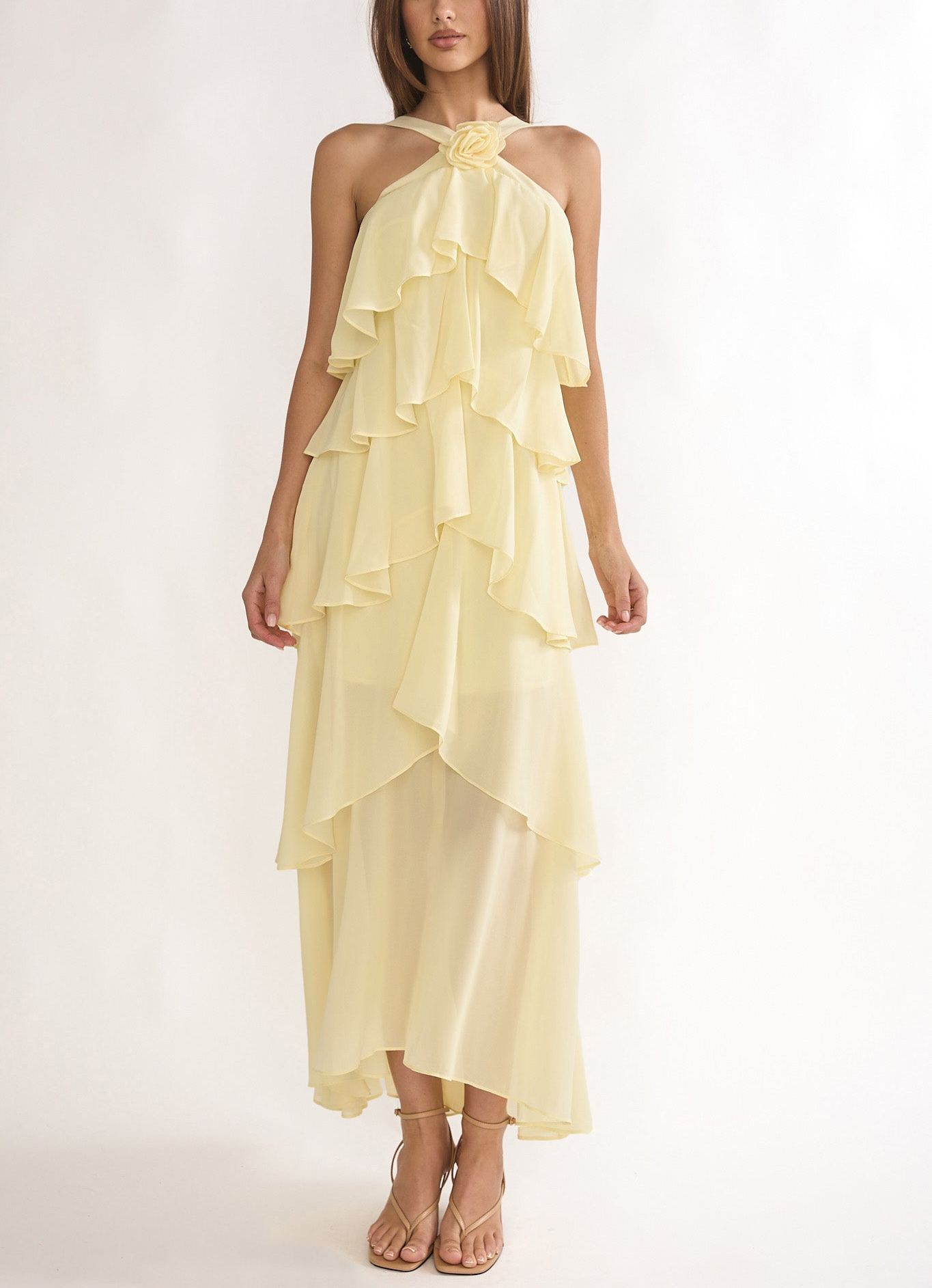 Darylyn Tiered Ruffle Rosette Maxi Dress