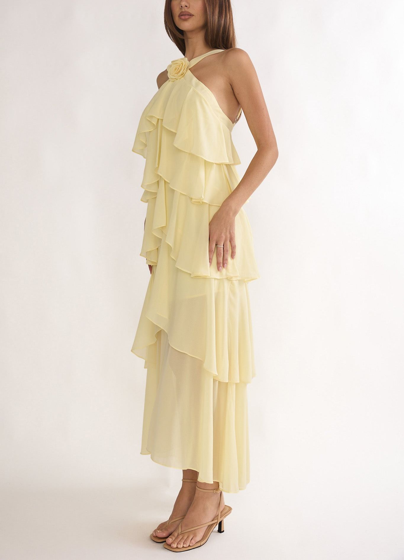 Darylyn Tiered Ruffle Rosette Maxi Dress