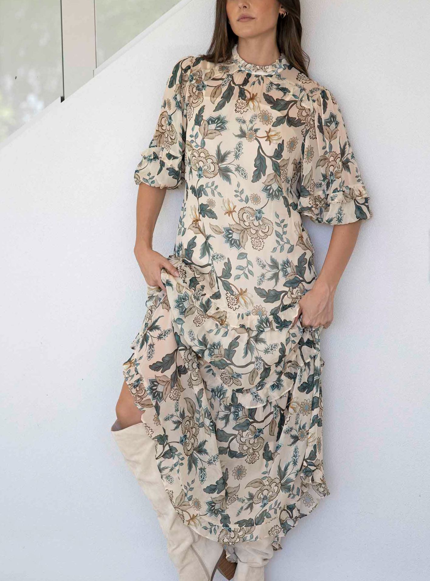 Love Story Cream Floral Maxi Dress
