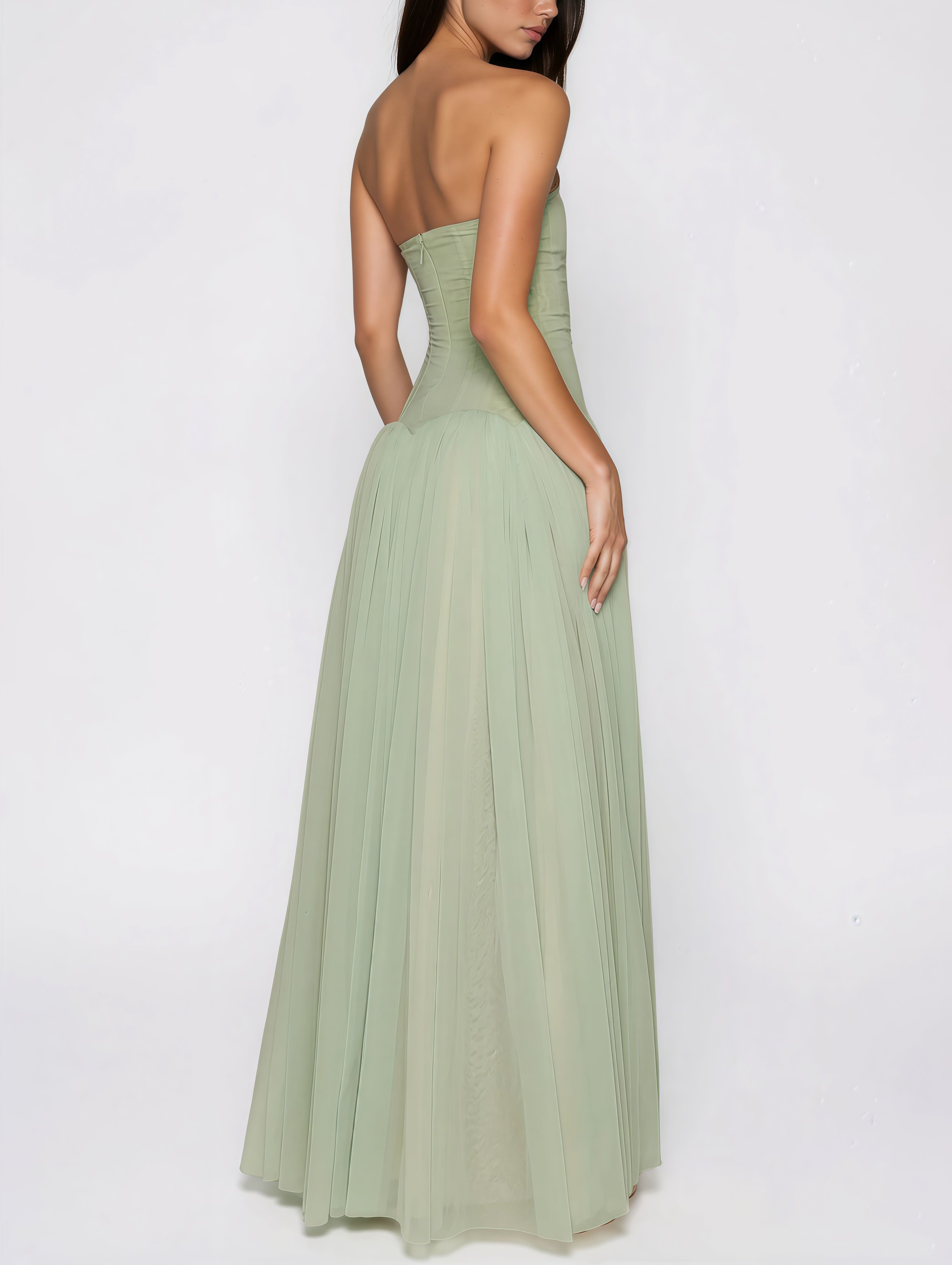 Salome Green Off Shoulder Pleated Maxi Dress