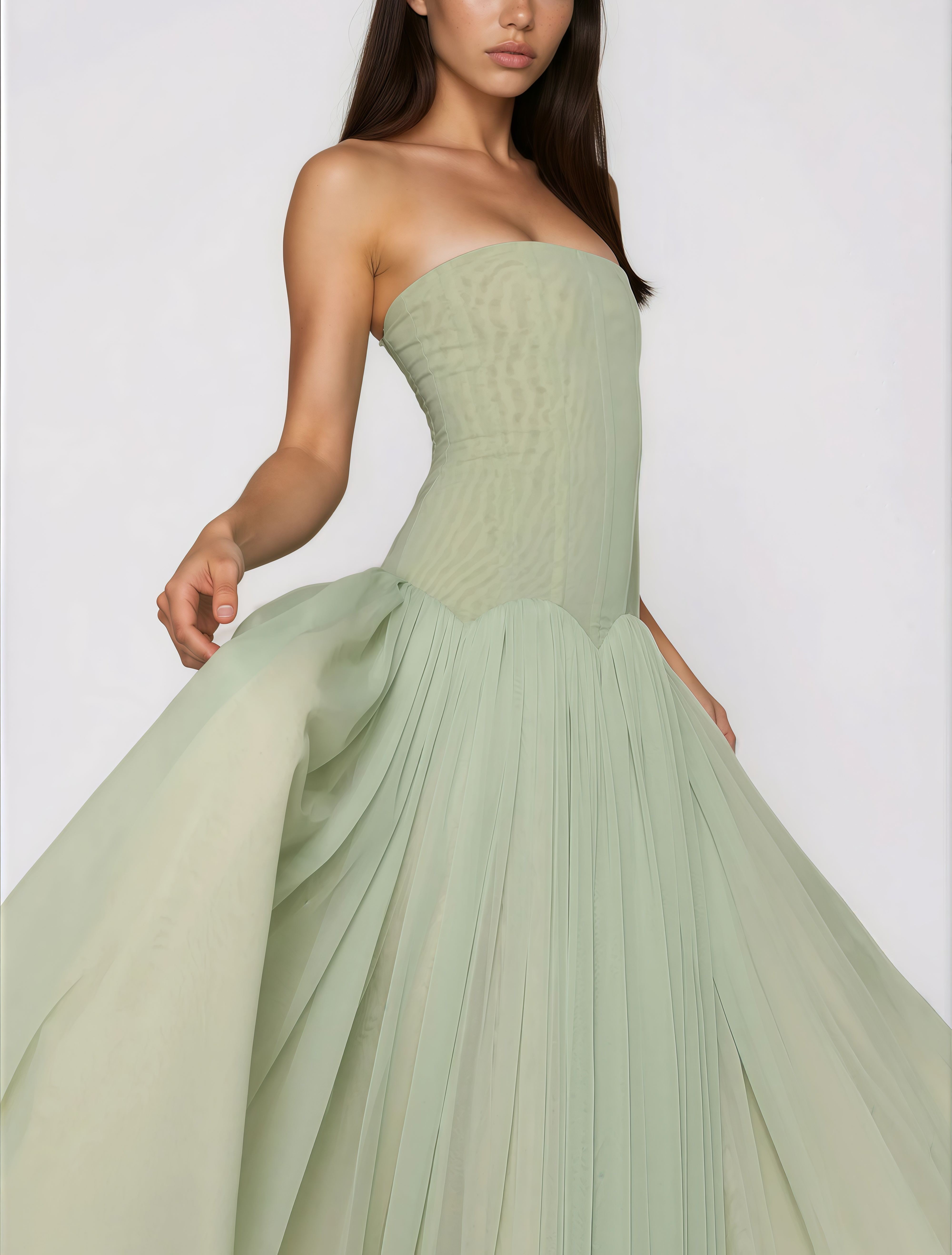 Salome Green Off Shoulder Pleated Maxi Dress