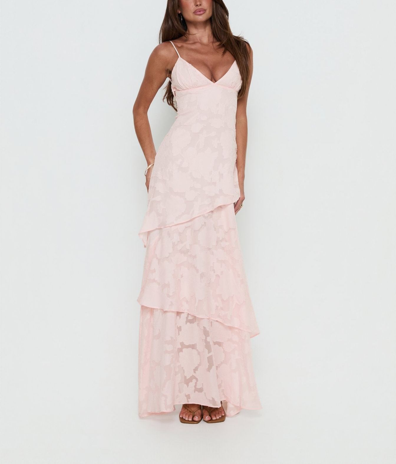 Lyricah Tiered Tie Back Maxi Dress Pink