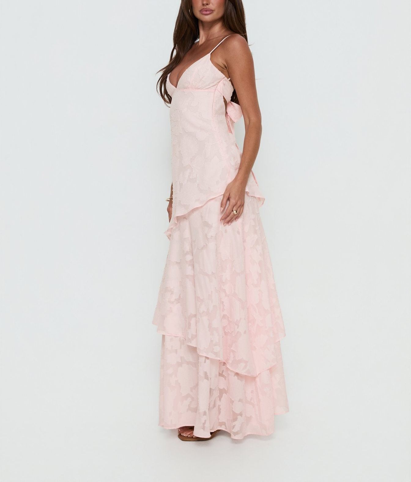 Lyricah Tiered Tie Back Maxi Dress Pink
