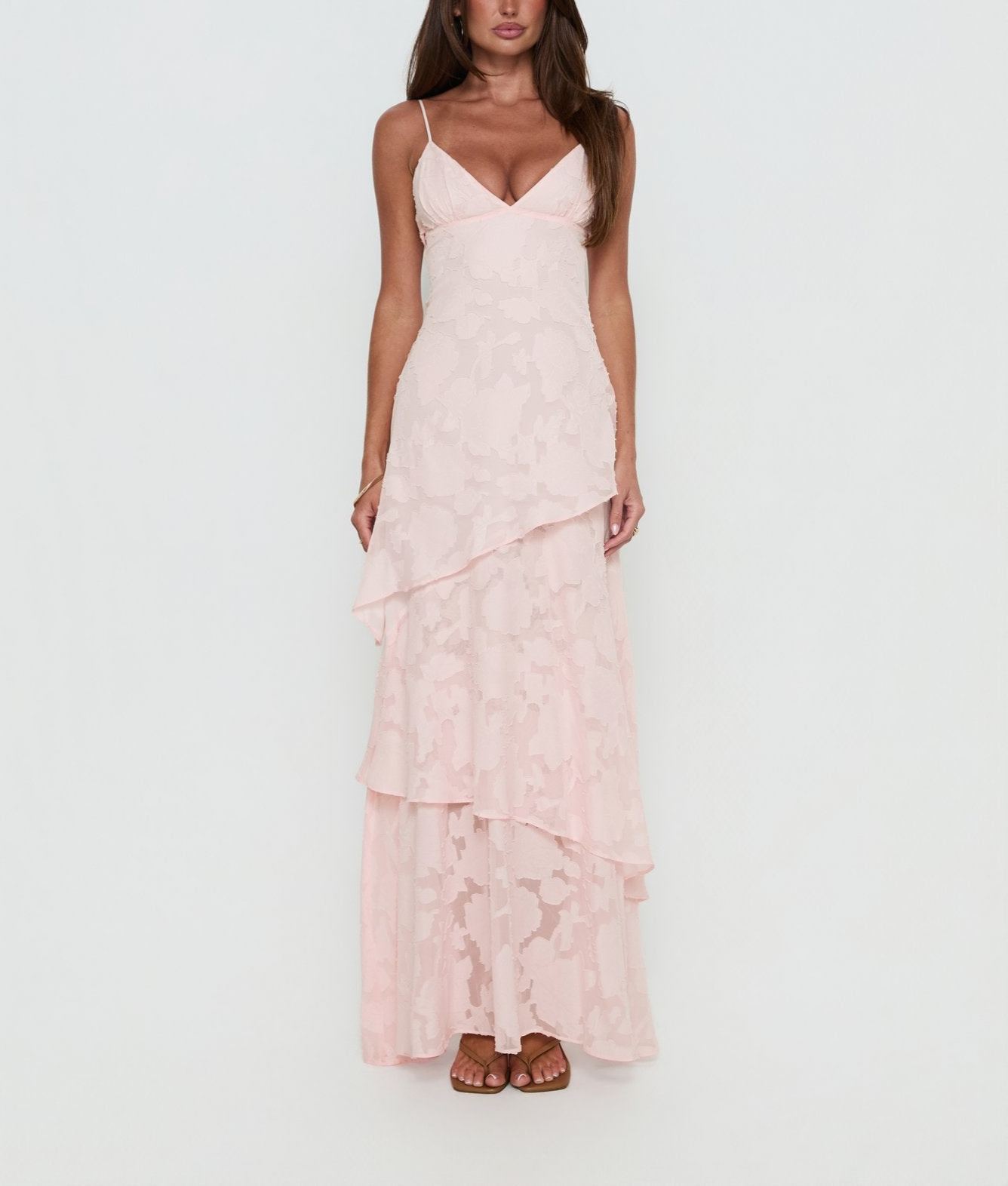 Lyricah Tiered Tie Back Maxi Dress Pink