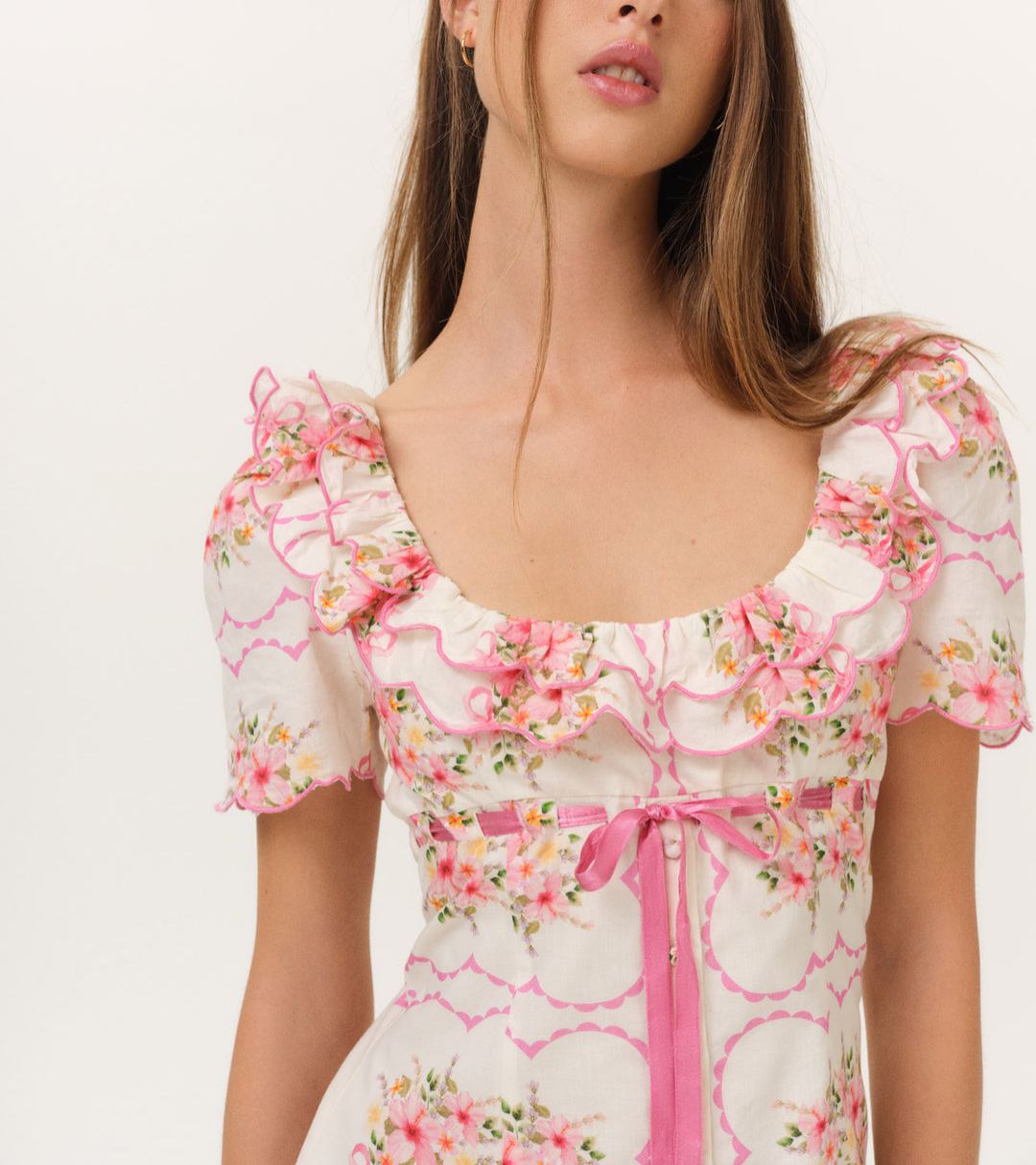 Floral Print Ruffled Puff Sleeve Mini Dress
