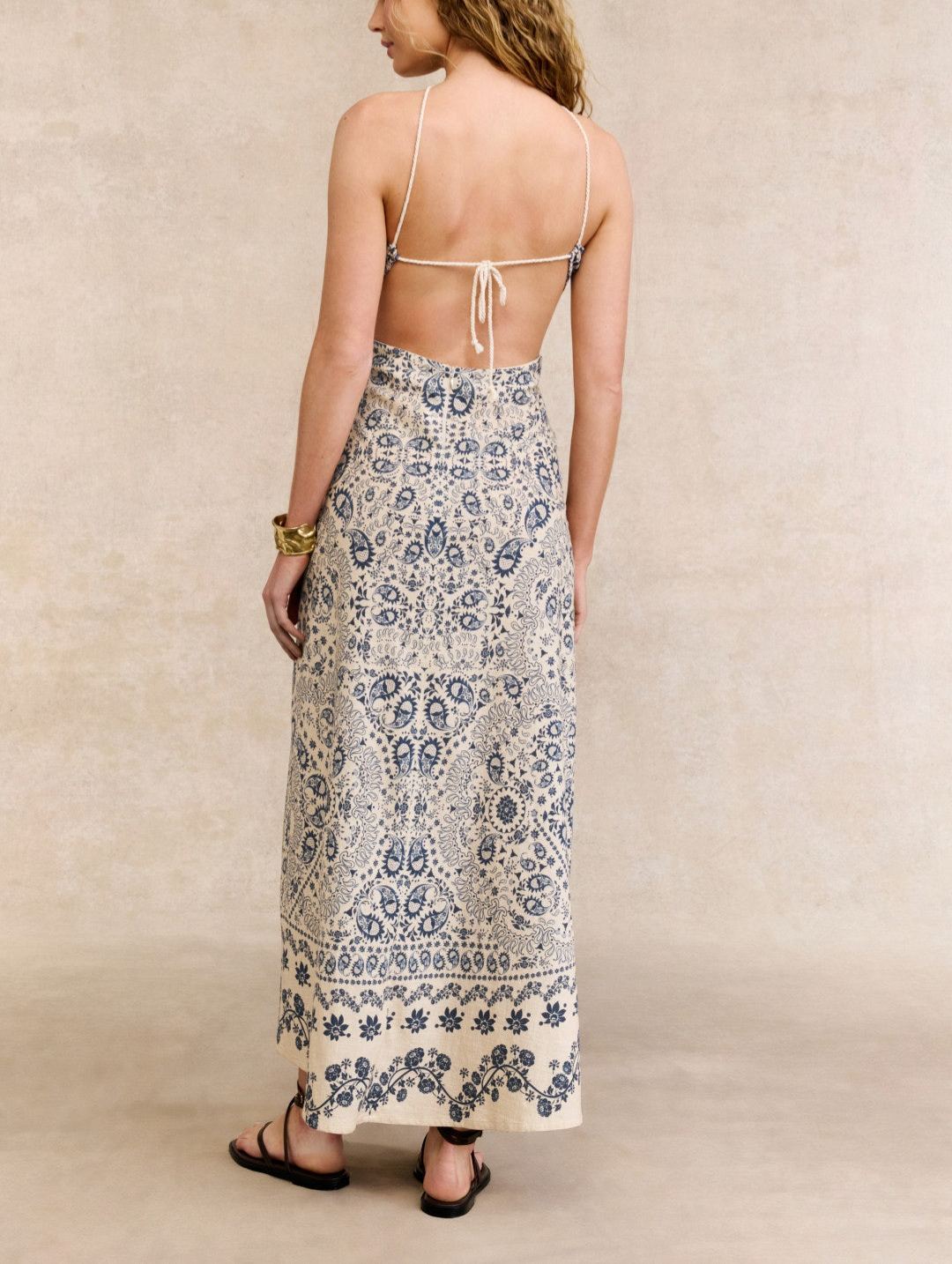 Bandana Print Halter Neck Midi Dress