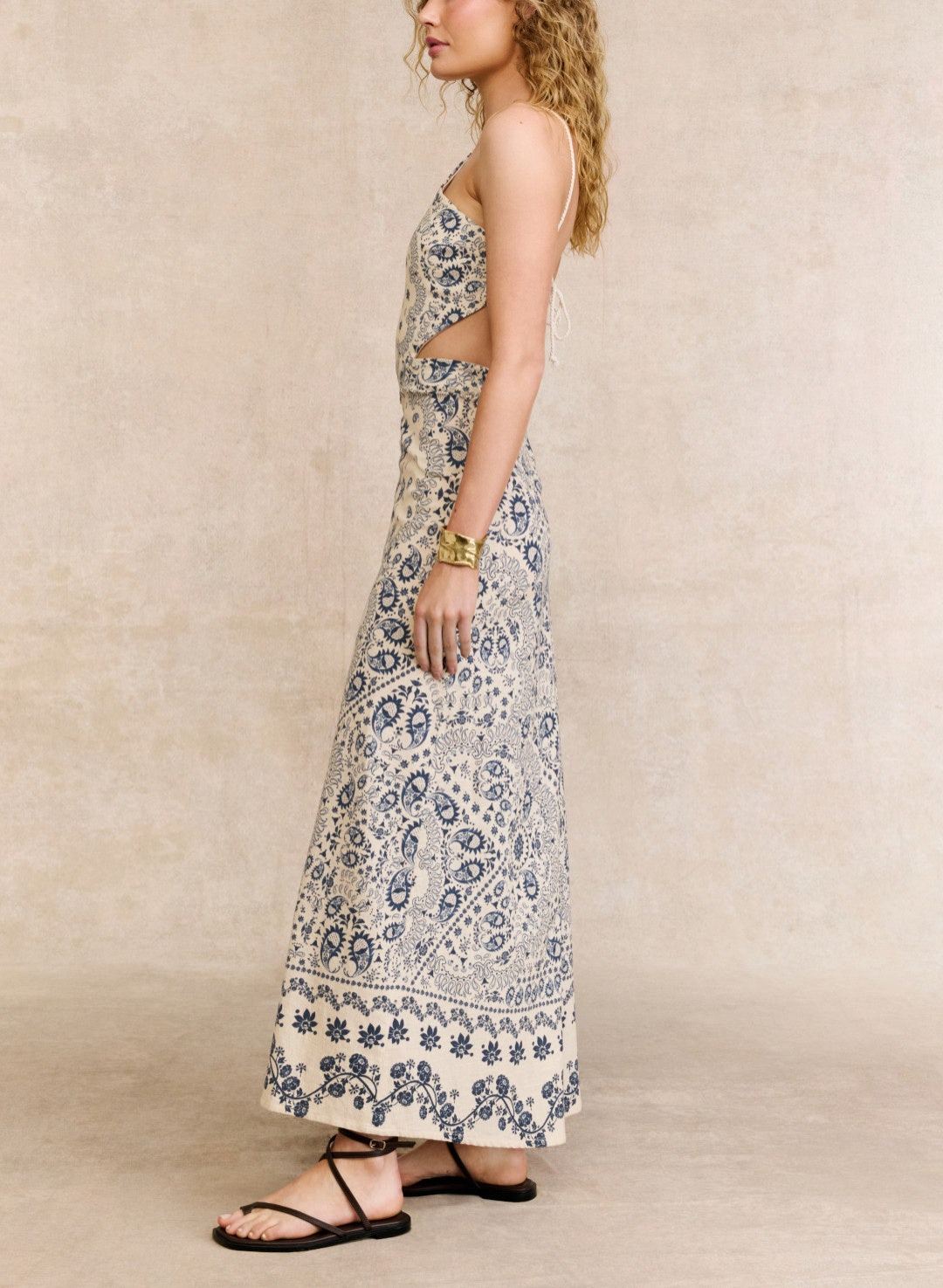 Bandana Print Halter Neck Midi Dress