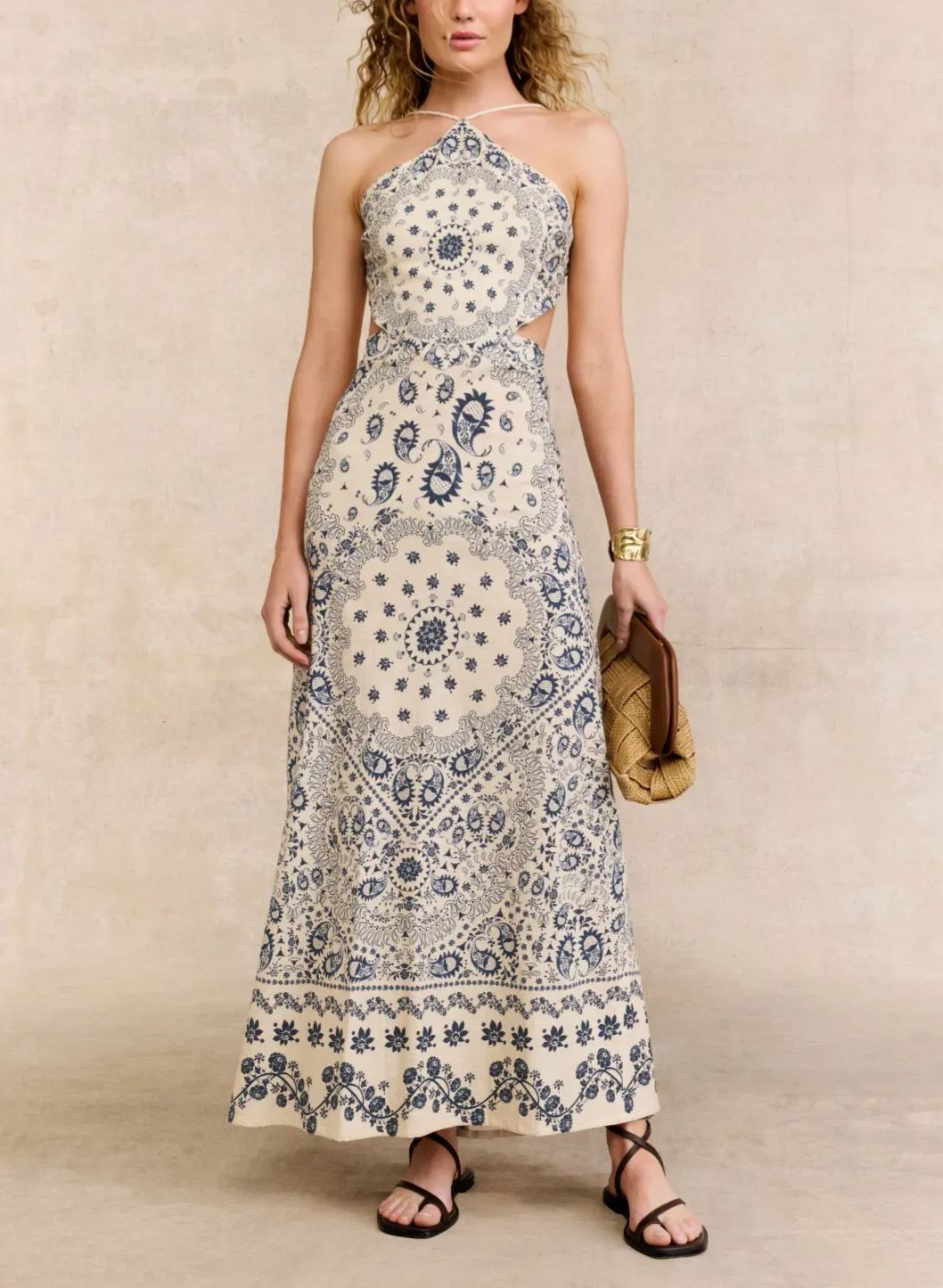 Bandana Print Halter Neck Midi Dress