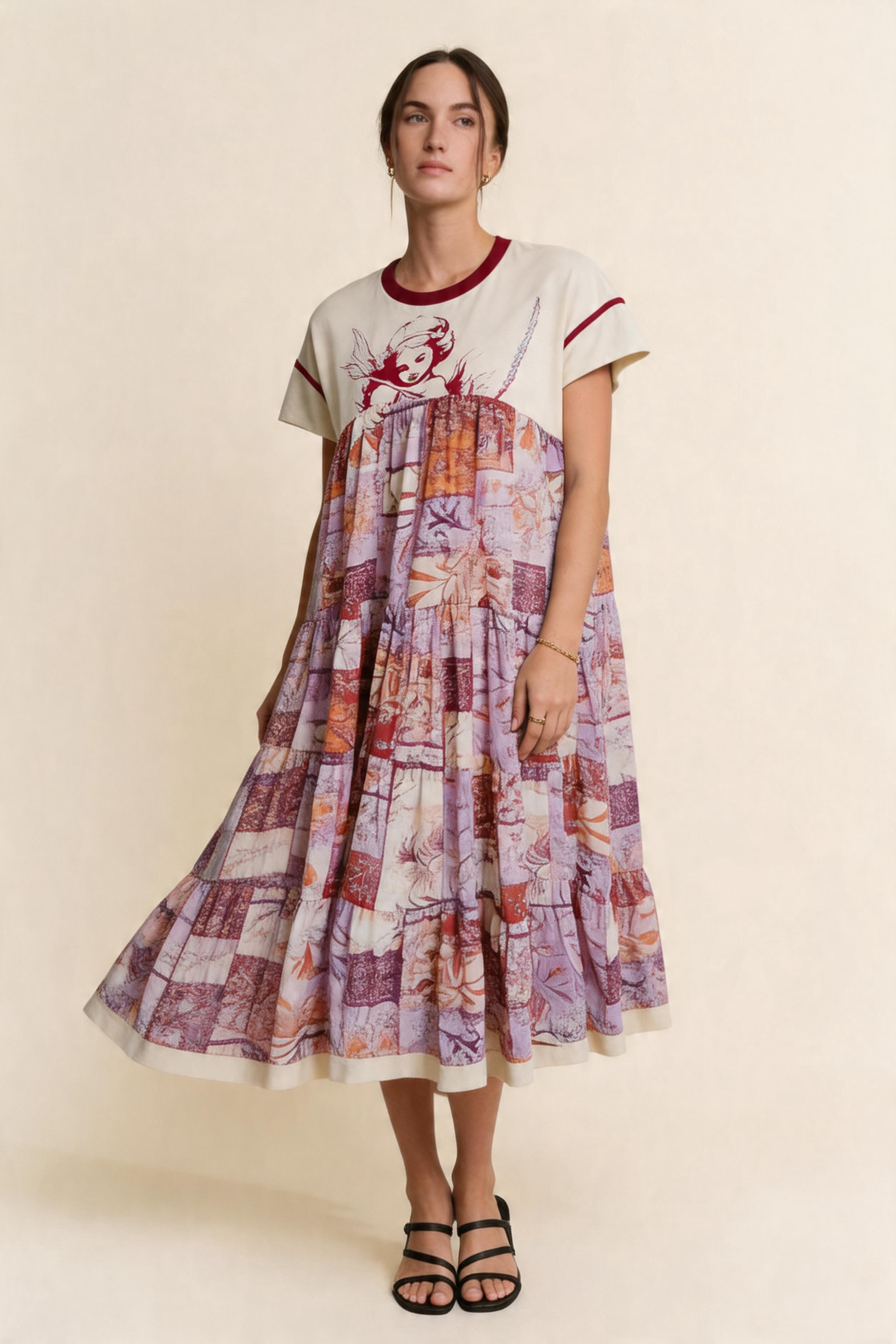 Angel Print Short Sleeve Dress