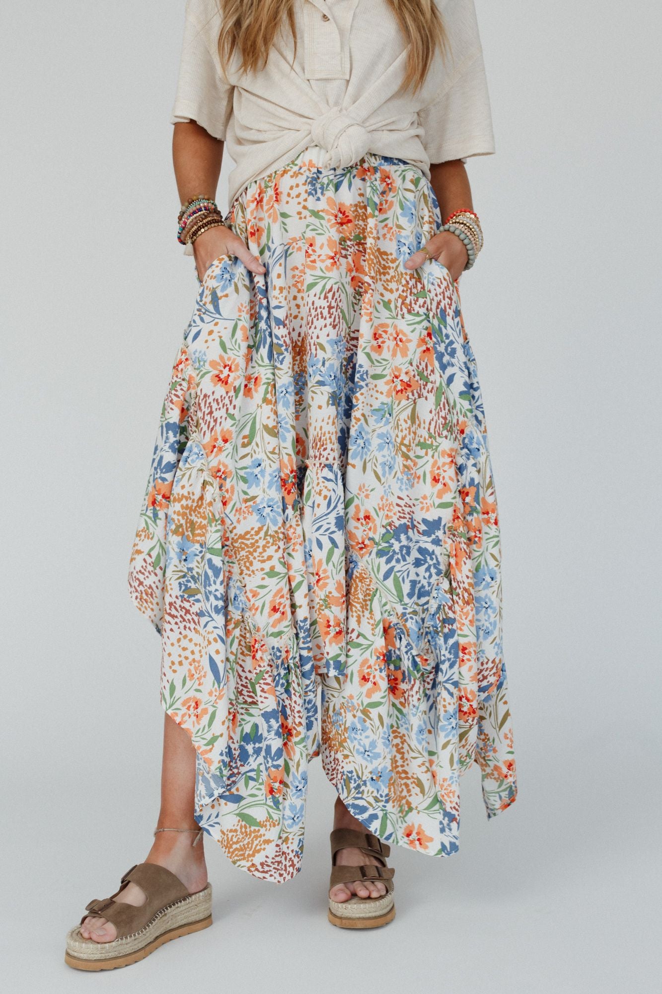 The Nest Swing Of Things Pocketed Midi Skirt - Floral