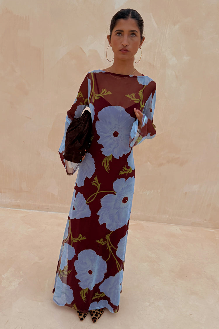Burgundy & Blue Poppy Aria Dress