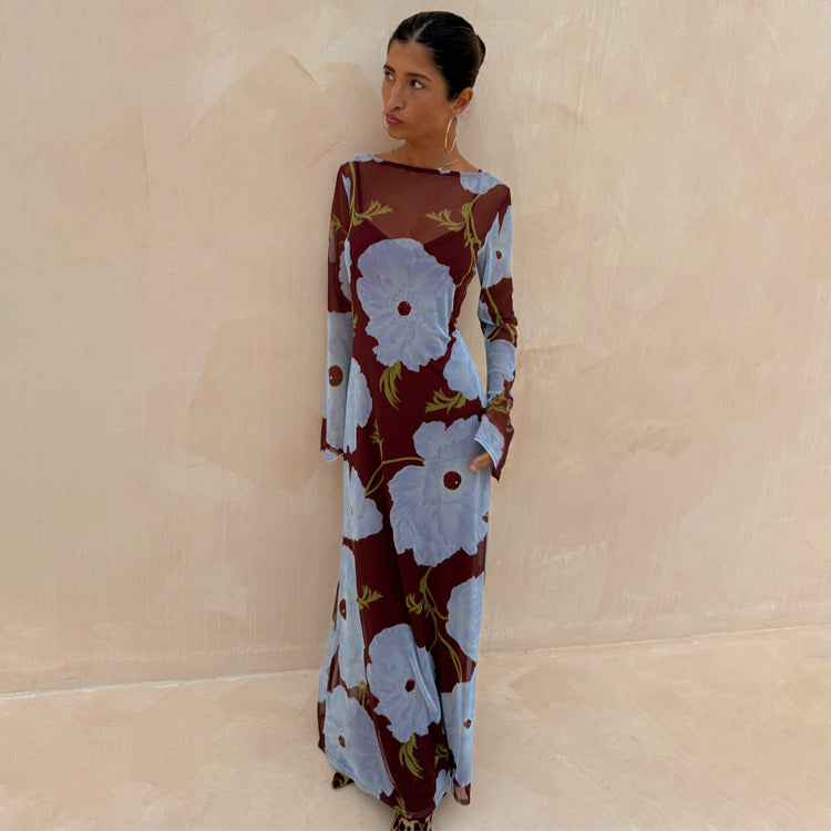 Burgundy & Blue Poppy Aria Dress