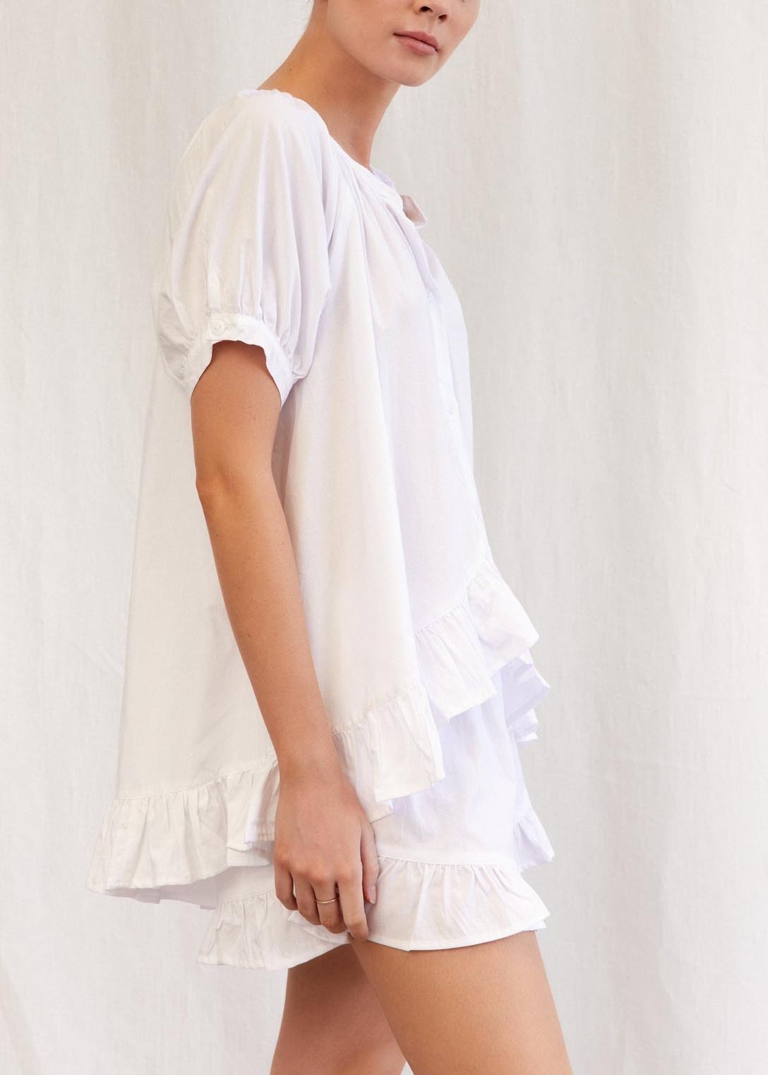 Solid color ruffled loose short sleeve shorts suit