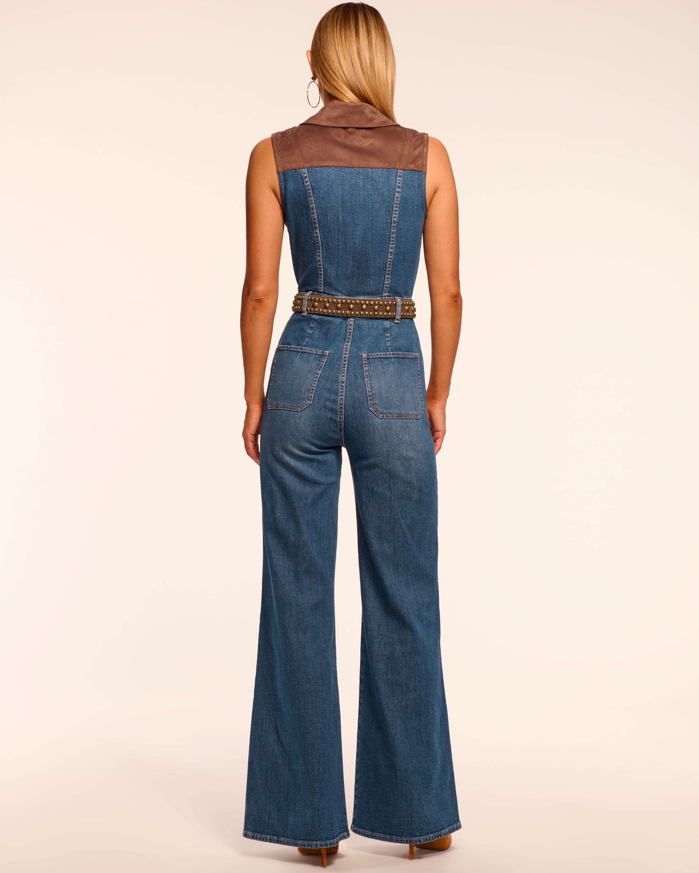 Claudette Fauxe Suede Trim Denim Jumpsuit