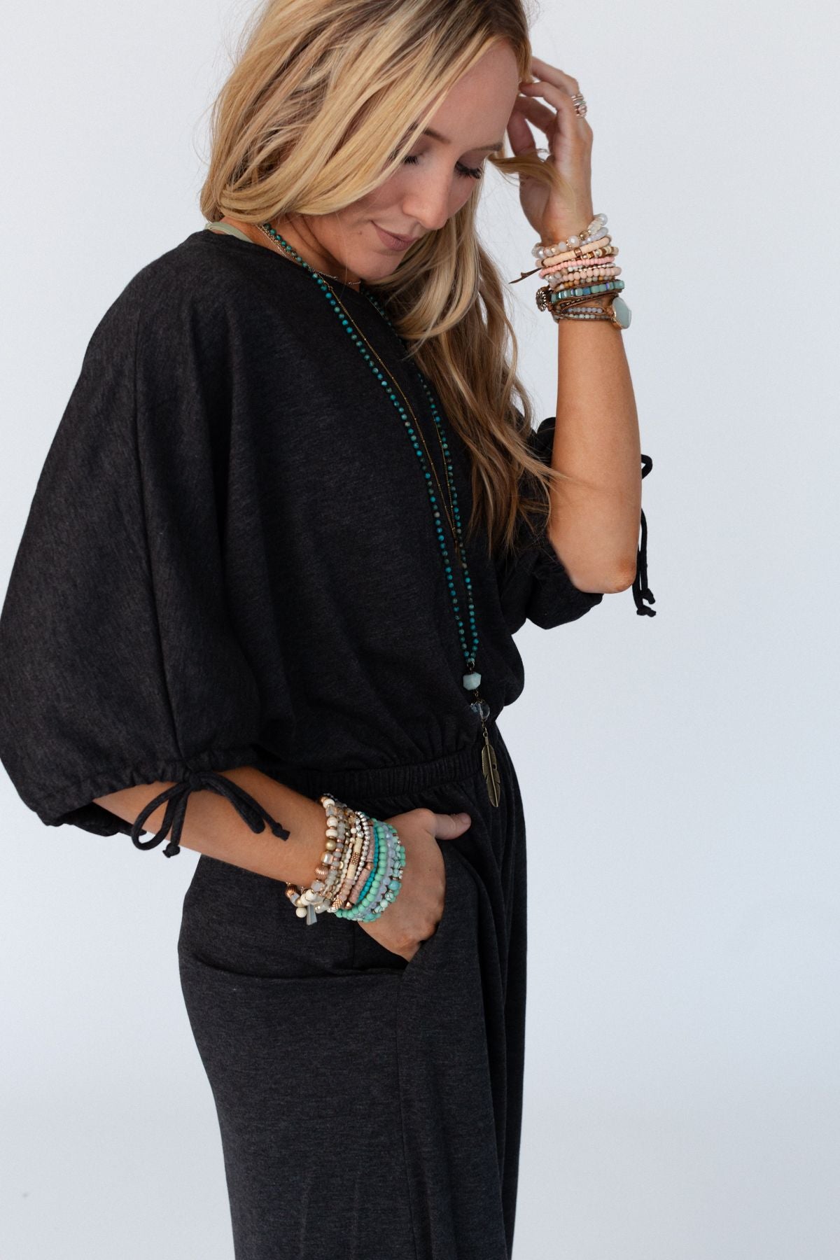 The Nest Carolina Comfy Wide Leg Jumpsuit - Charcoal