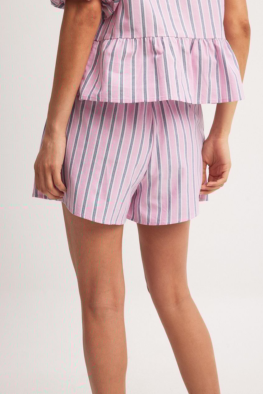Striped drawstring short-sleeved shorts set
