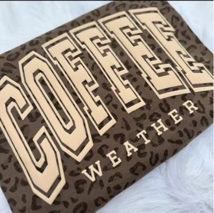 Coffee Weather leopard boxy oversized puff printtshirt or sweatshirt