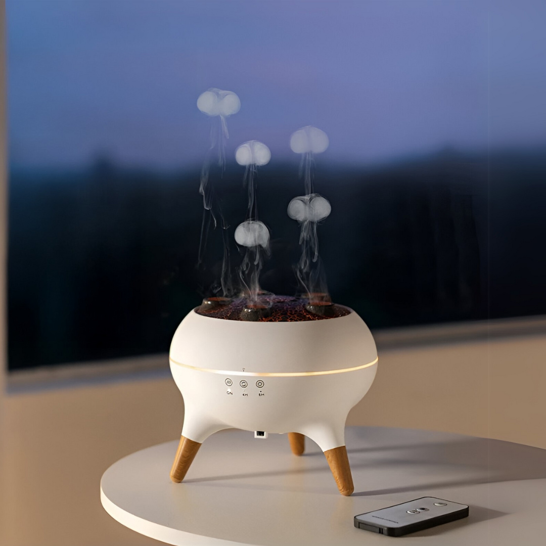 Volcano Essential Oil Diffuser for Bedroom, 250ml Jellyfish Mist Flame Aromatherapy Air Humidifier, Aromatherapy Machine with 8 Colors LED Light, Timer, Waterless Auto Shutoff
