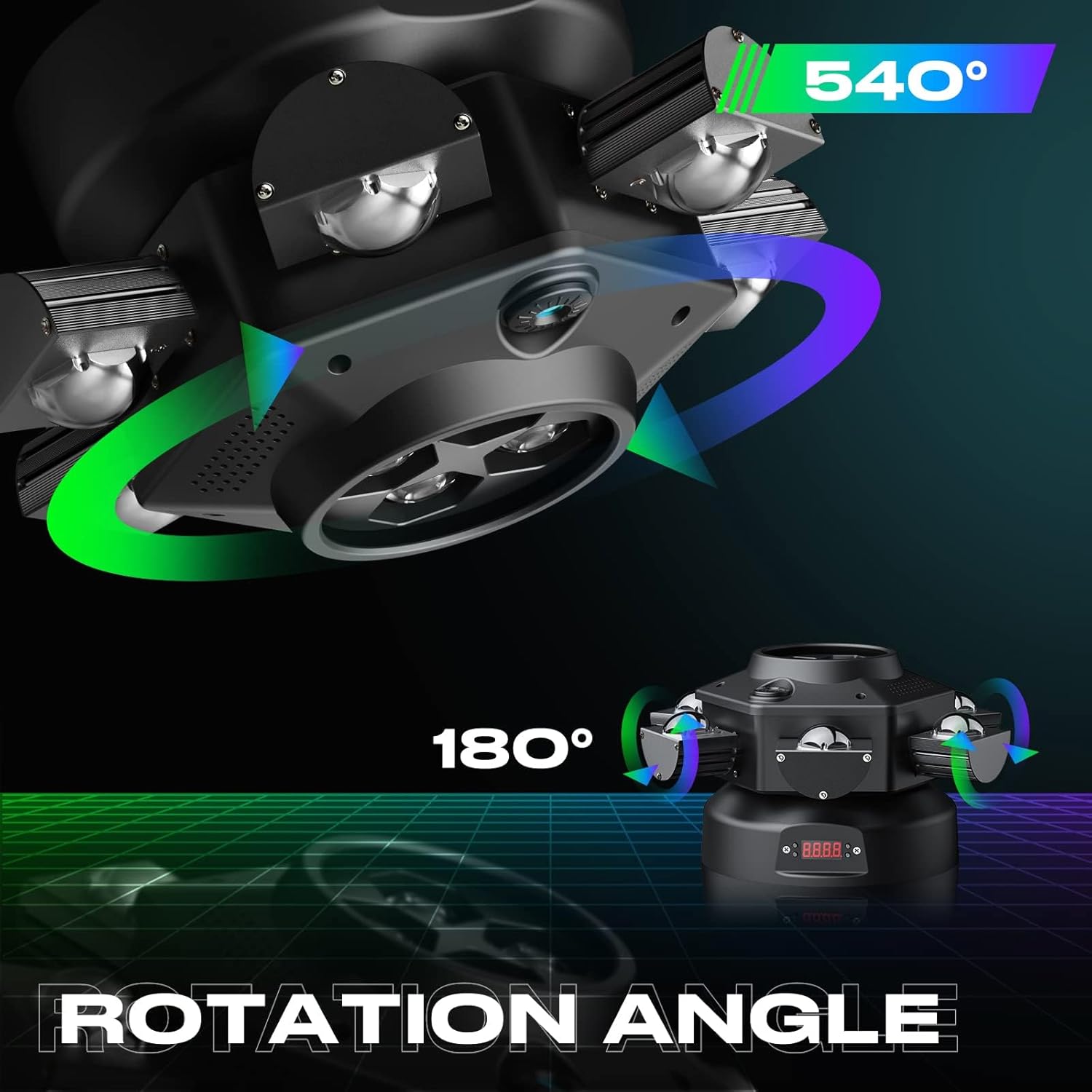 🛒[Christmas Sale]150W RGBW Moving Head DJ Lights with 6 Arms, DMX & Sound Activation for Parties & Events