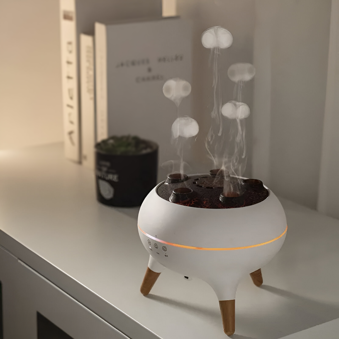 Volcano Essential Oil Diffuser for Bedroom, 250ml Jellyfish Mist Flame Aromatherapy Air Humidifier, Aromatherapy Machine with 8 Colors LED Light, Timer, Waterless Auto Shutoff