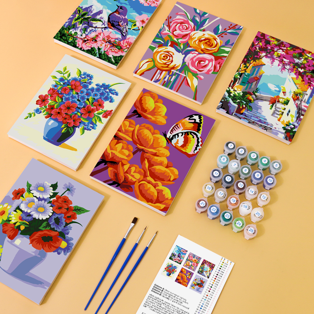 6 pieces, flower mini digital painting set, 15x20cm/5.9x7.8 inches, handmade, suitable for family leisure, is the perfect gift for family and friends.