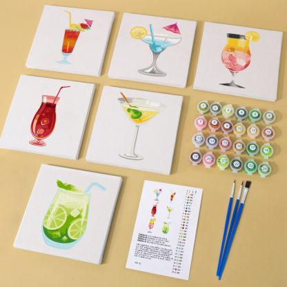 6 pieces, summer beverage desktop accessories digital mini painted set, 15x15cm/5.9x5.9 inches, handmade for family leisure, perfect gift for friends and family.
