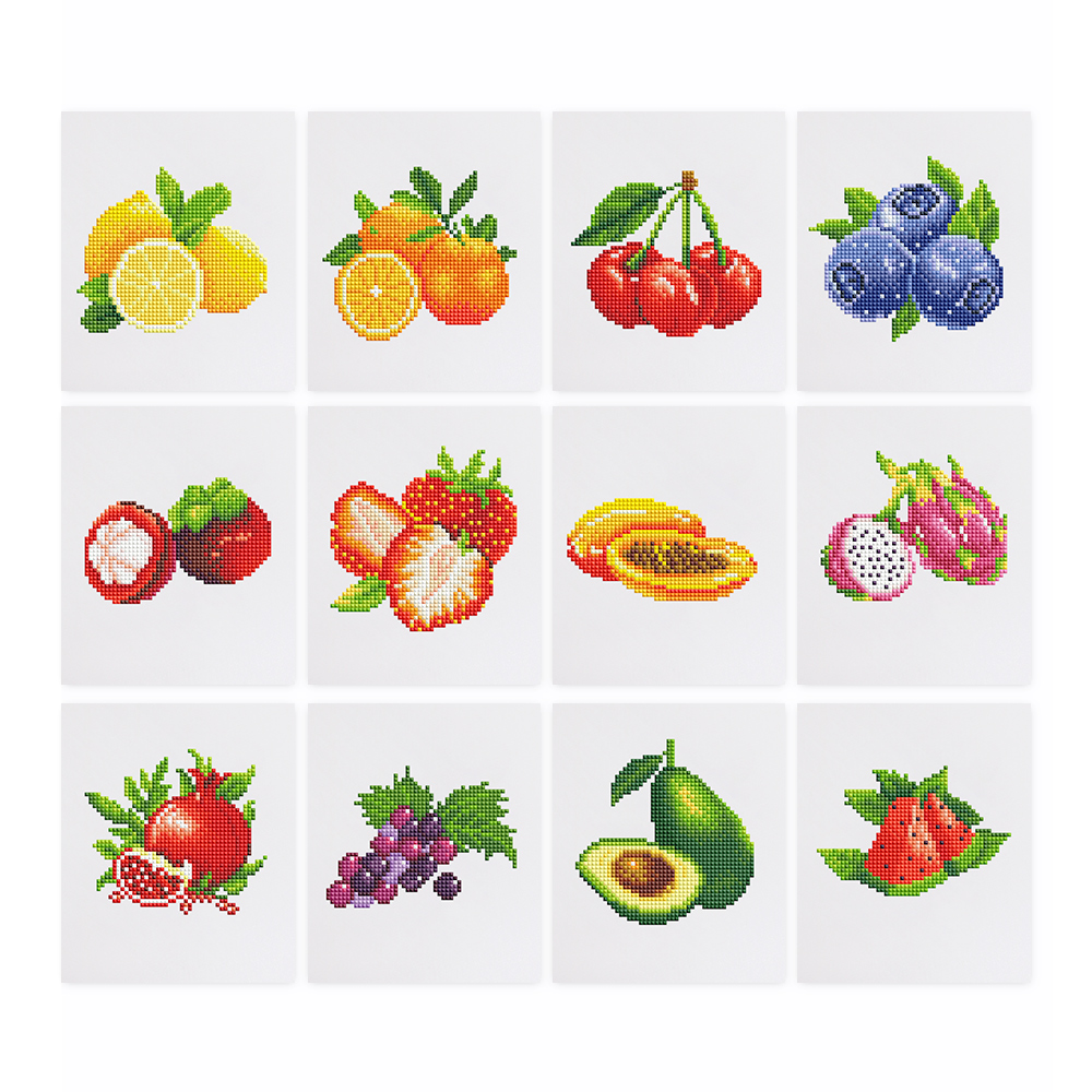 Frameless, mini diamond painting, fruit creative mini diamond painting on the entrance flower house desktop, creative simple pattern diamond painting, 12 pcs, 5.9 X7 inches.