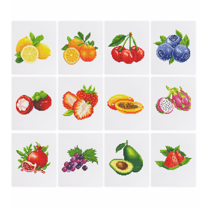 Frameless, mini diamond painting, fruit creative mini diamond painting on the entrance flower house desktop, creative simple pattern diamond painting, 12 pcs, 5.9 X7 inches.